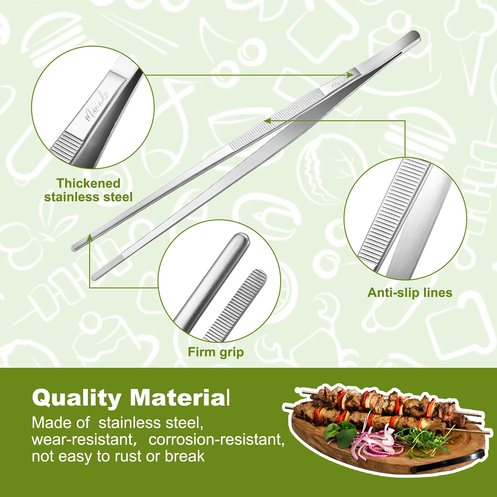 3 Pieces Cooking Tweezer Tong Includes 2 Pieces 12 Inch Extra Long Tweezer Tongs And 11 Inch Stainless Steel Kitchen Food Tong B