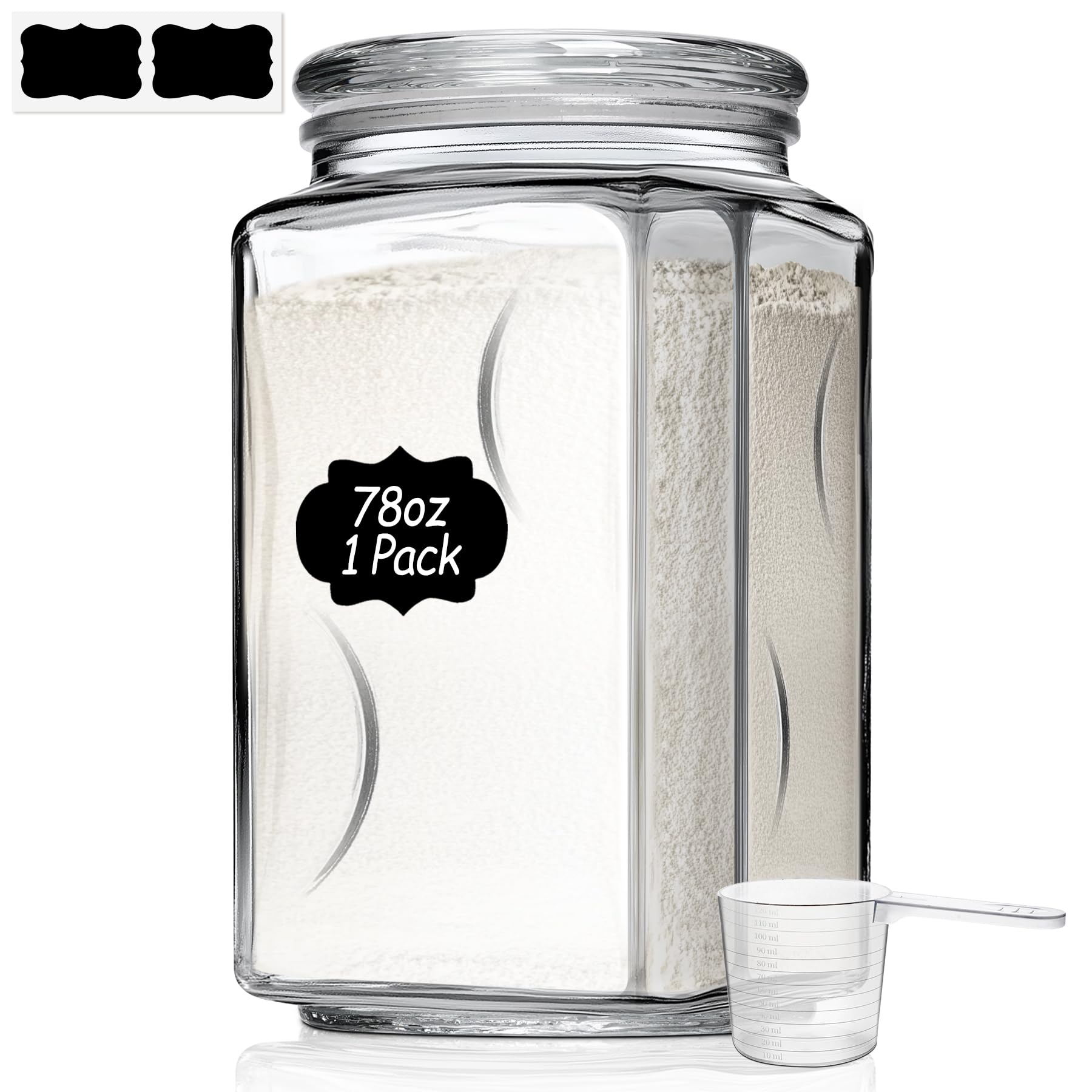 ComSaf Large Square Glass Pantry Jar with Lid 78 oz Wide Mouth