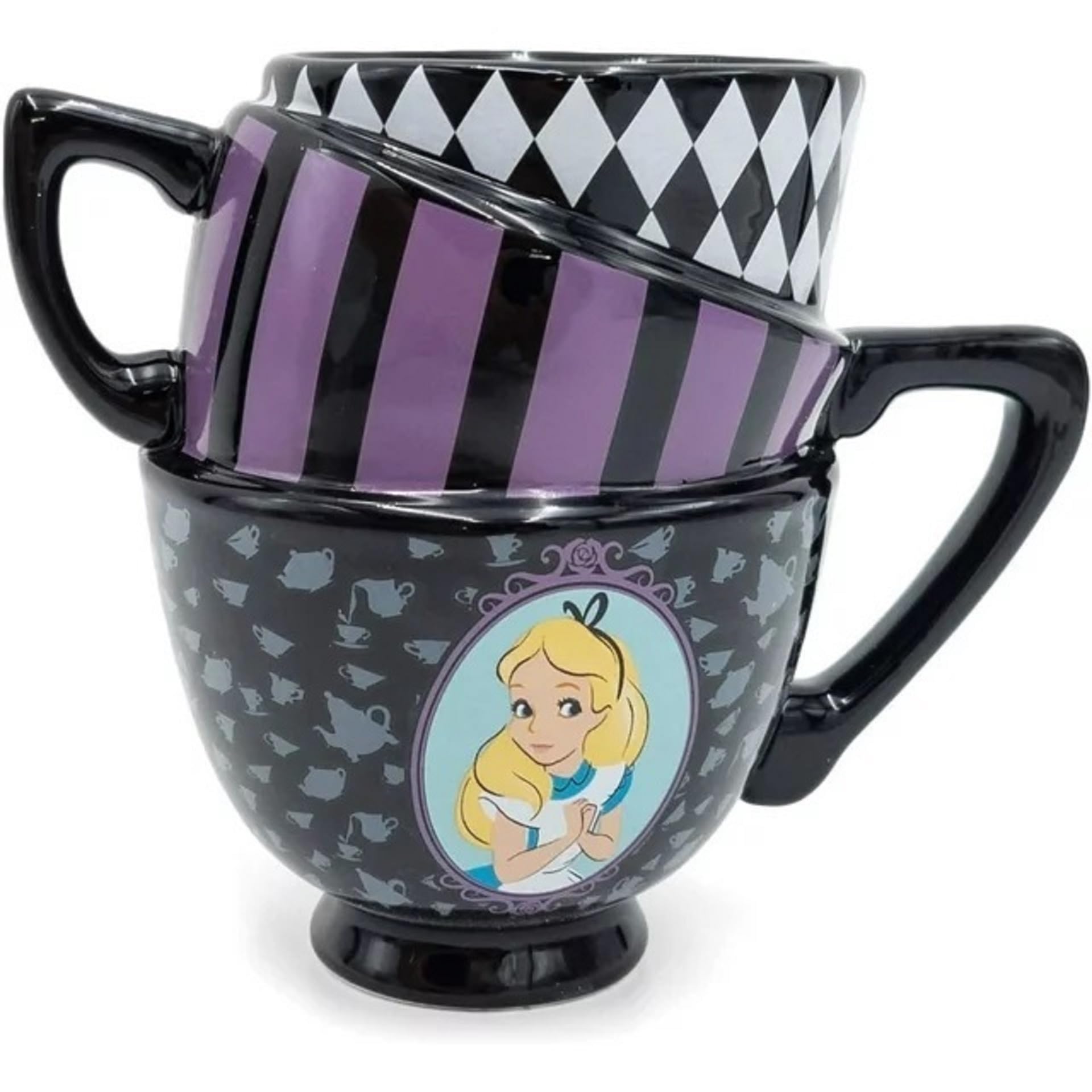 Silver Buffalo Disney Tim Burton Alice In Wonderland Stacked Teacup 3D Sculpted Ceramic Coffee Mug, 20 Ounces