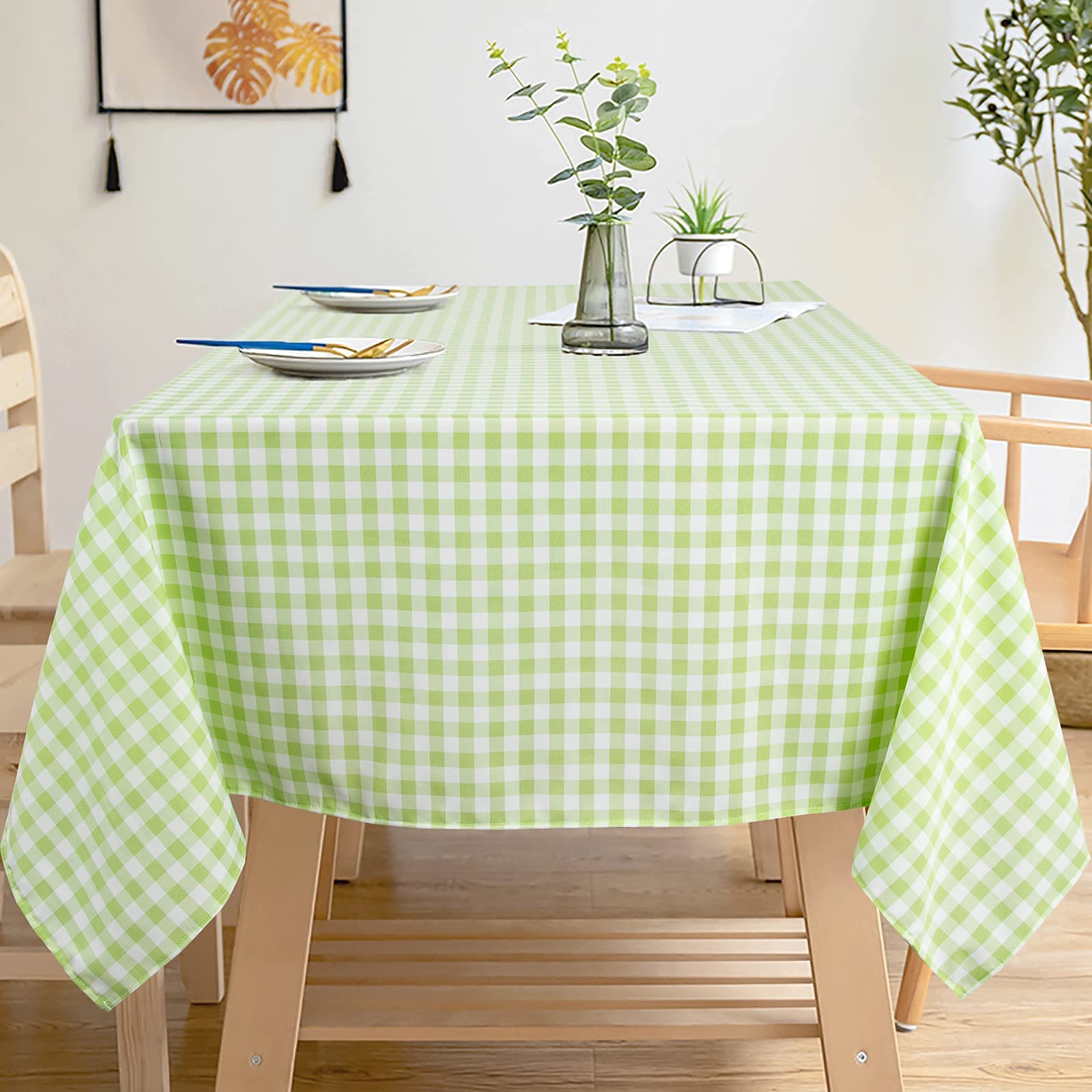 Shinybeauty Checkered Tablecloth Rectangle 54''X70'' Green And White Buffalo Plaid Tablecloths Gingham Table Cover Green Table C