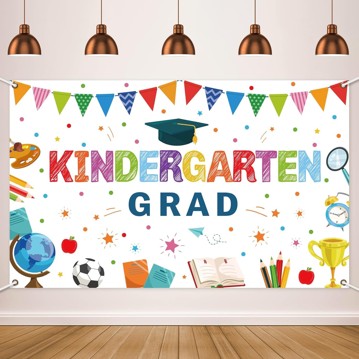 Kindergarten Graduation Party Decorations Backdrop Preschool Graduate Banner for Kids Pre-K Congrats Grad Background Class of 2023 Ceremony Supplies Grad School Prom Party Favors (White)