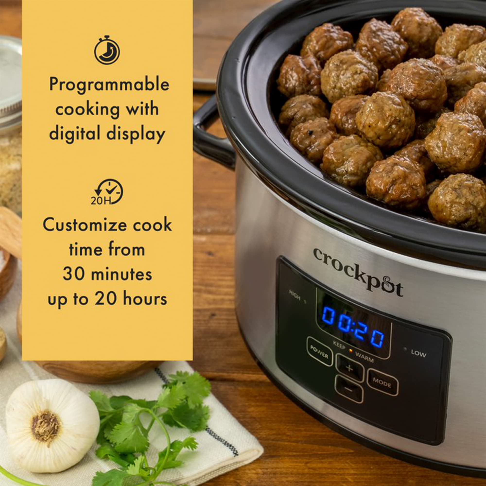 Crock-Pot 4 Quart Programmable Slow Cooker, Stainless Steel, Locking Lid, Digital Display, Travel Proof