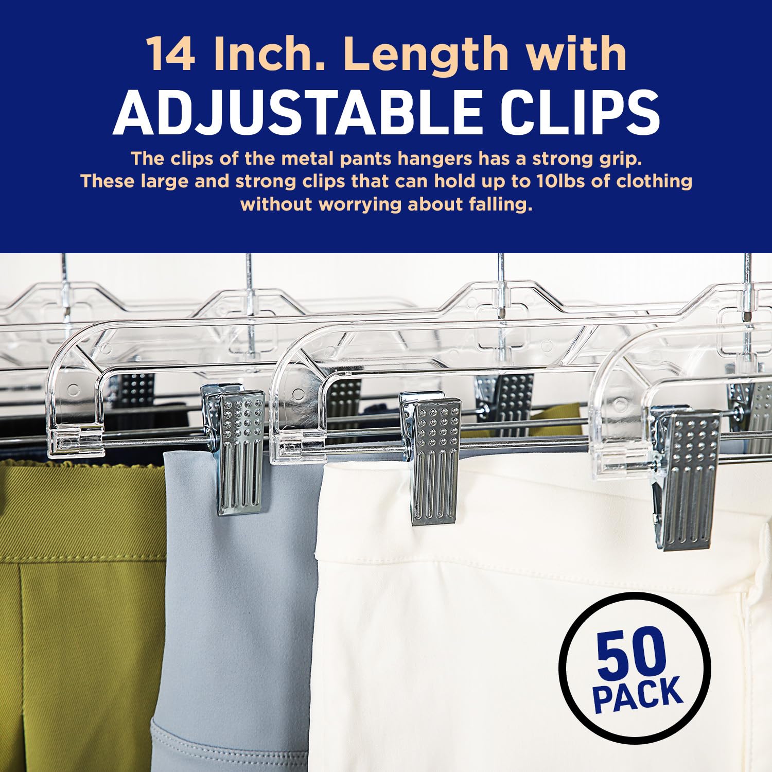 Lifemaster Clear Plastic Hangers - 50 Pieces 14 Inches Anti-Slip Space-Saving, Closet Organization Solution - Pants, Trousers, S