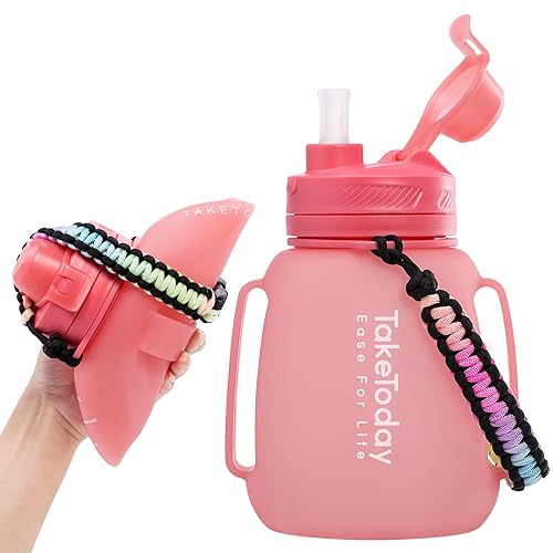 Taketoday 40 Oz Gallon Motivational Collapsible Water Bottles With Straw And Paracord Handle 1.2L Silicone Sports Water Bottle W