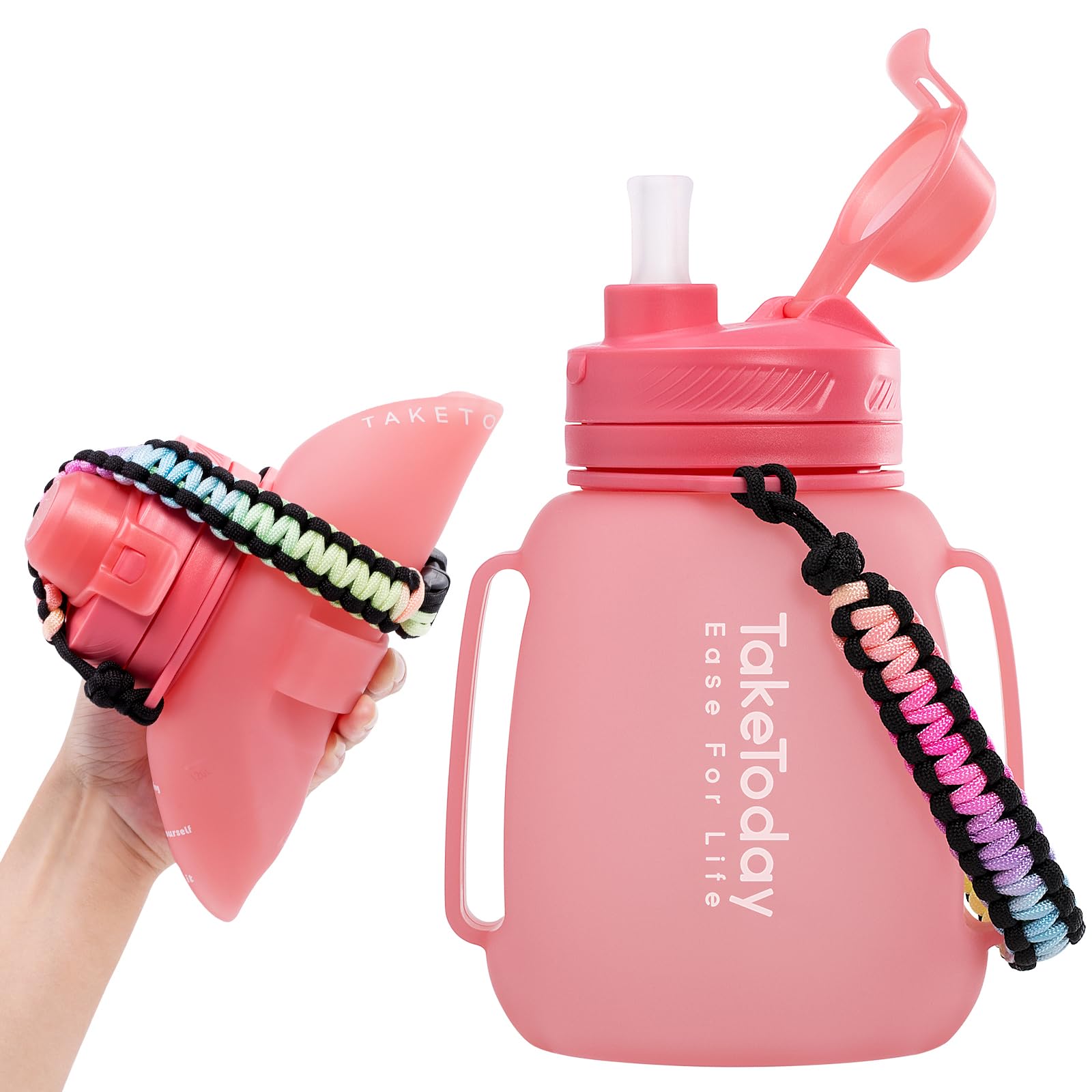 Taketoday 40 Oz Gallon Motivational Collapsible Water Bottles With Straw And Paracord Handle 1.2L Silicone Sports Water Bottle W