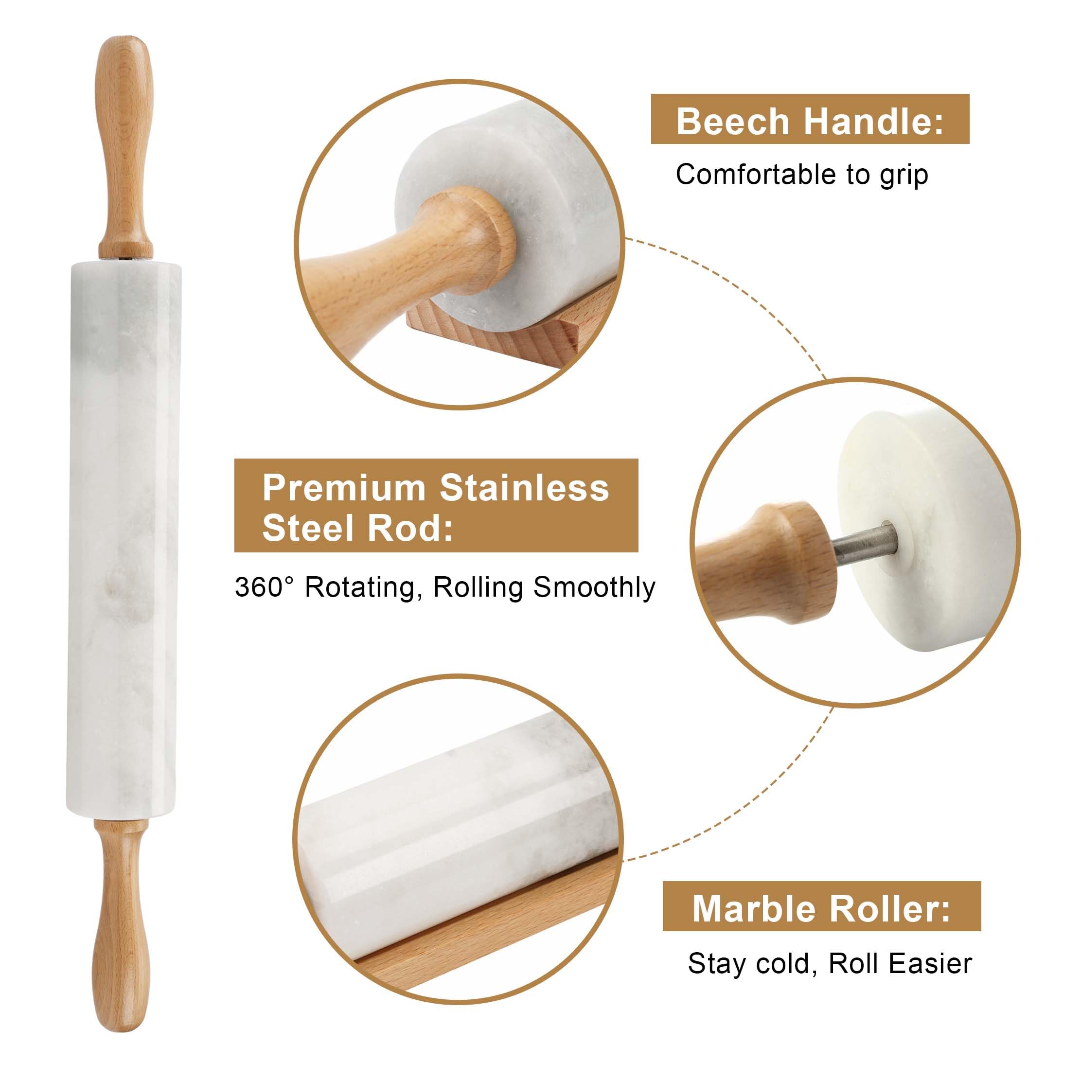 Koville African Natural Marble Rolling Pin, Non-Stick Polished Dough Roller, Pasta, Dumpling, Fondant, Pie Crust, Bread, Pizza D