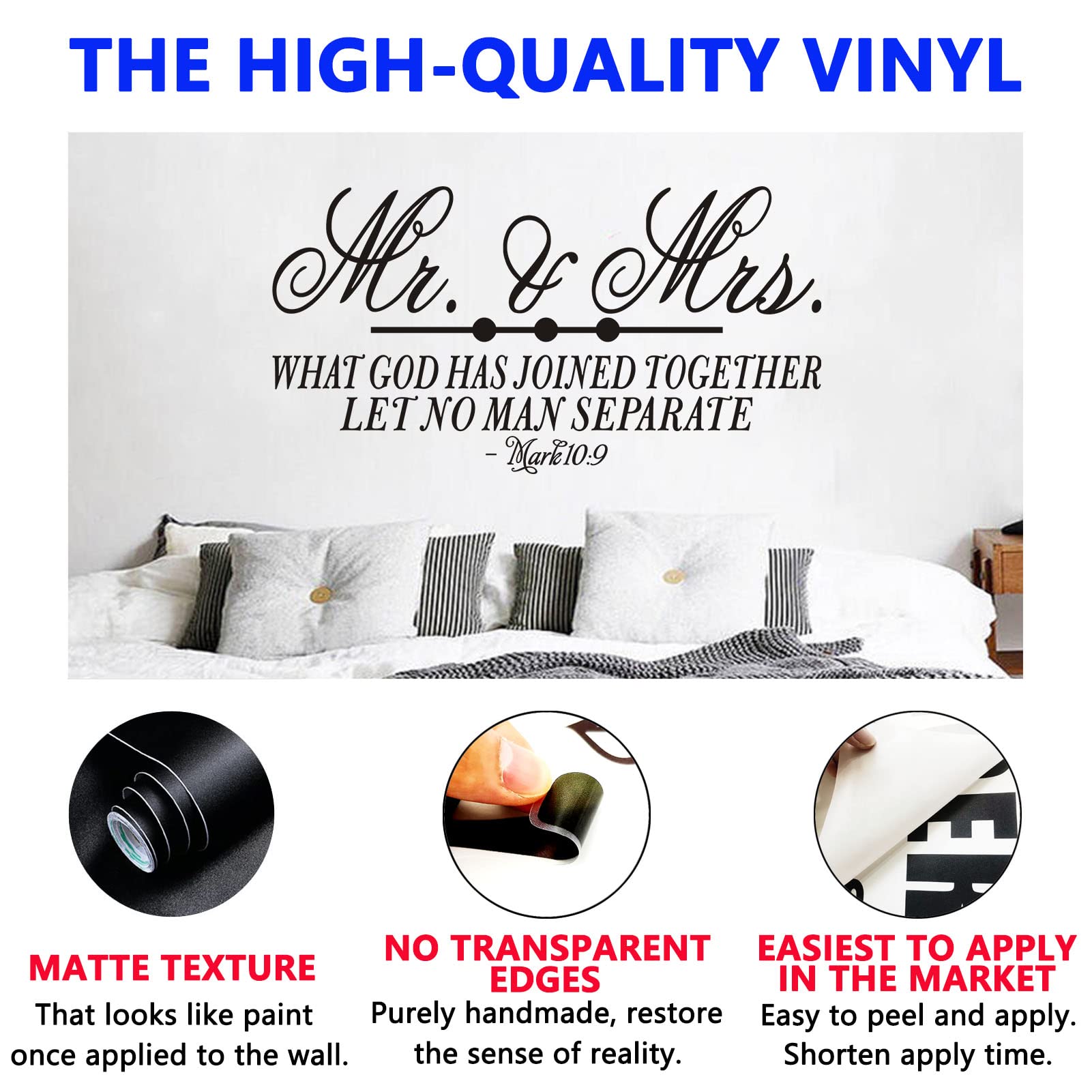 SEATUNE Wall Decals for Women  Bible Verse Wall Decals  Quotes Love Couples Positive Marriage Married Headboard Life Home Vinyl Art Stickers Mr and Mrs What God Has Joined Together Let Mark 28.6''X15''