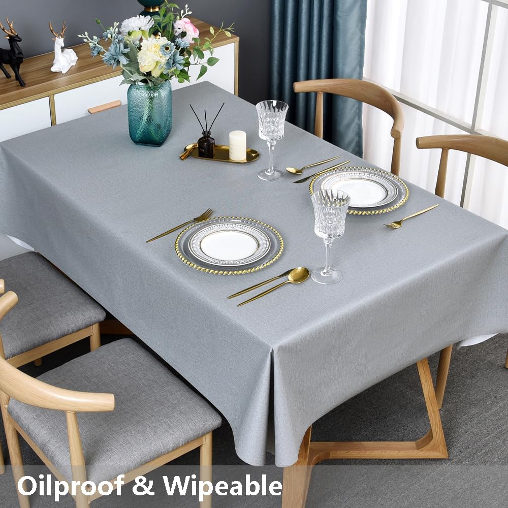 Trudelve Plastic Table Cloth For Rectangle Tables Grey Vinyl Tablecloth Waterproof Wipeable Oilcloth Table Cloths For Parties Di