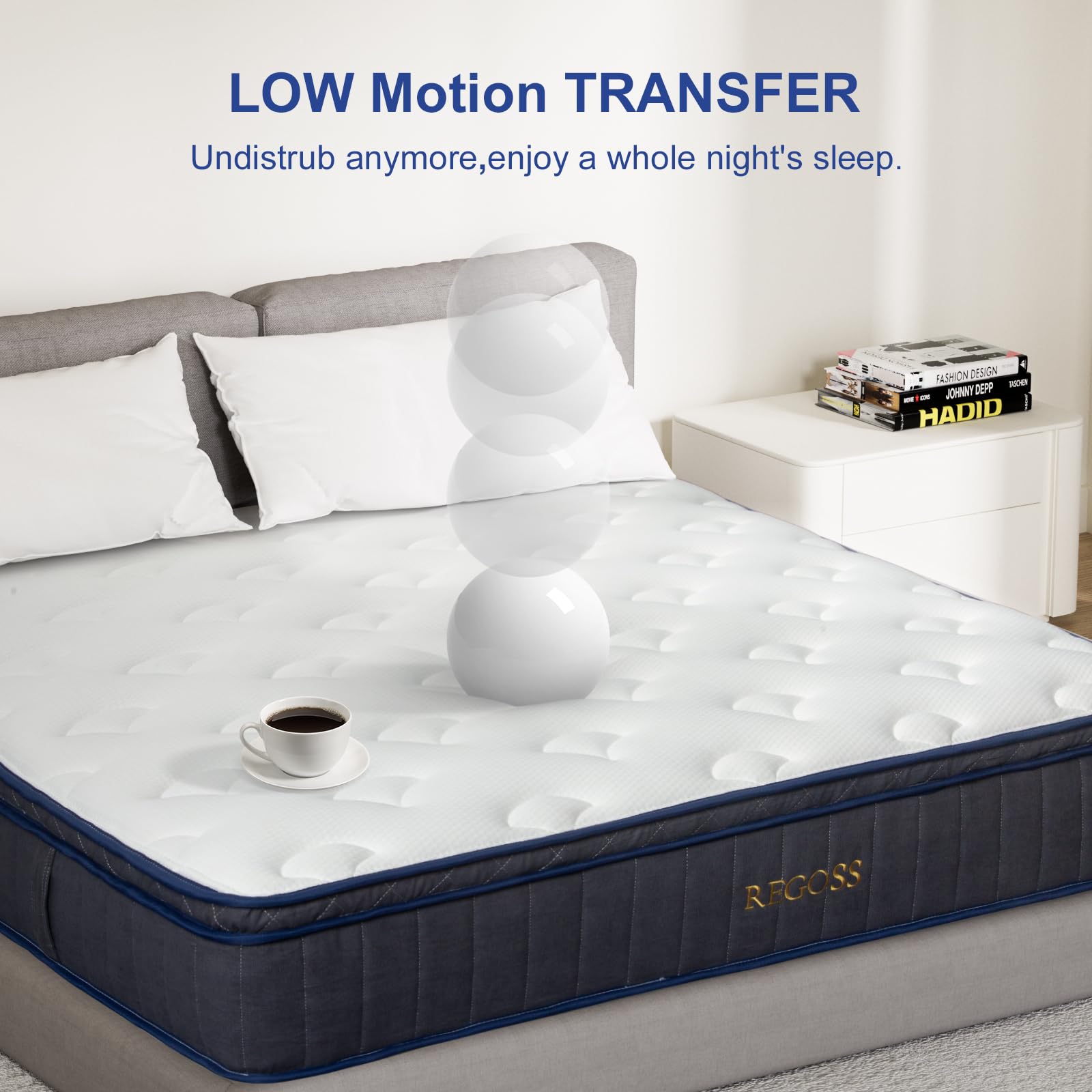 REGOSS 12 Inch Hybrid Queen Mattress - Plush Foam, Individual Pocket Coils, Medium Soft for Pressure Relief, Model XXUS05