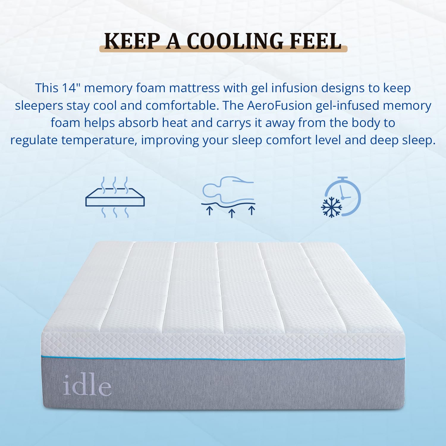 Egohome King Mattress 14 Inch Cooling Gel Memory Foam, Fiberglass Free, Mattress Bed In A Box For Back Pain Relief, Medium Firm,