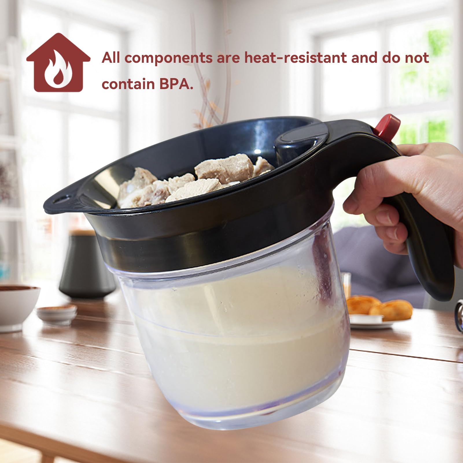 Fat Separator With Bottom Release, 33.8Oz Plastic Fat Separator Measuring Cup And Strainer With Bottom Release For Gravy, Oil, S