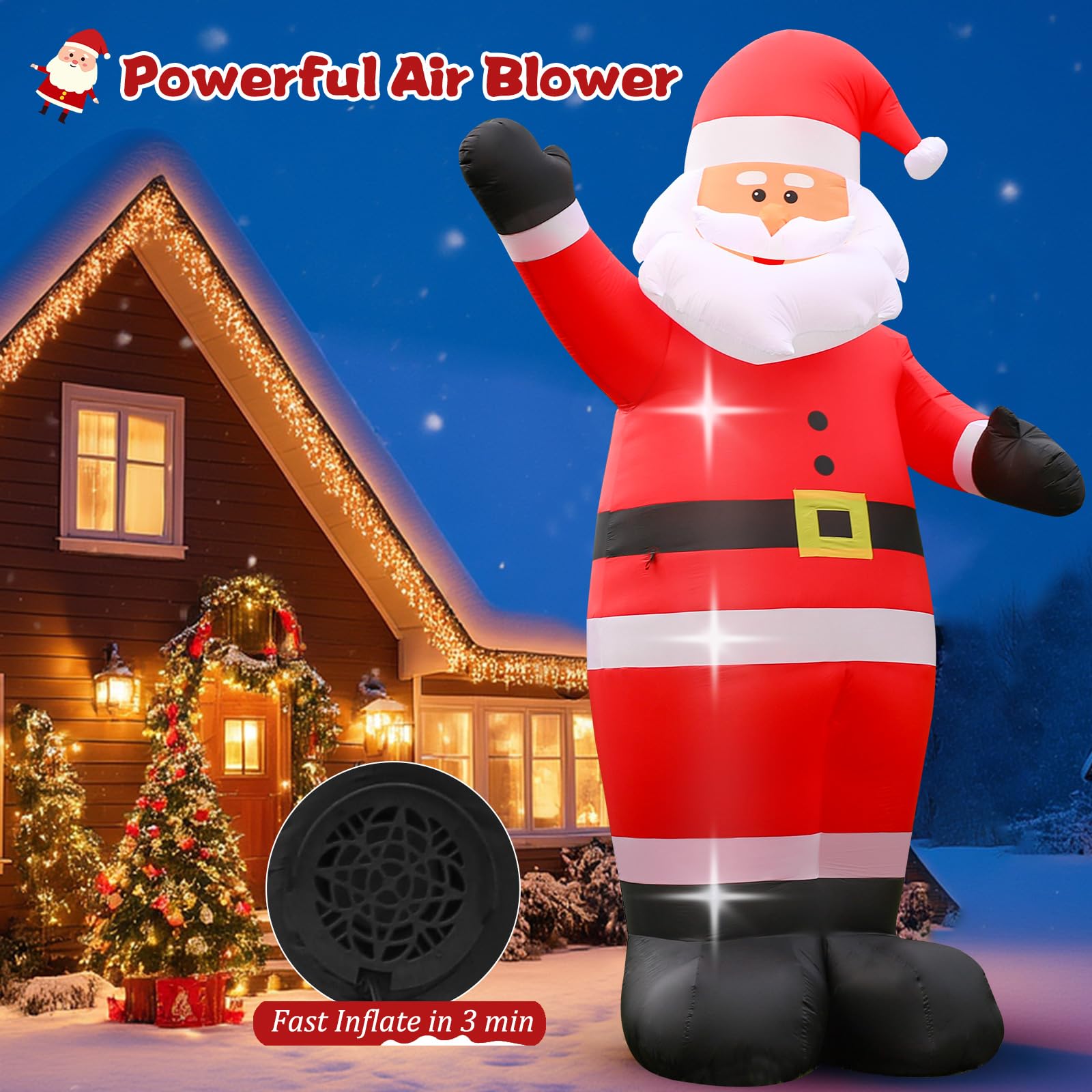 FunFanso 12 FT Giant Christmas Inflatable Santa Claus Outdoor Decoration, Cute Santa Tilting His Head and Waving Hand, Outside W