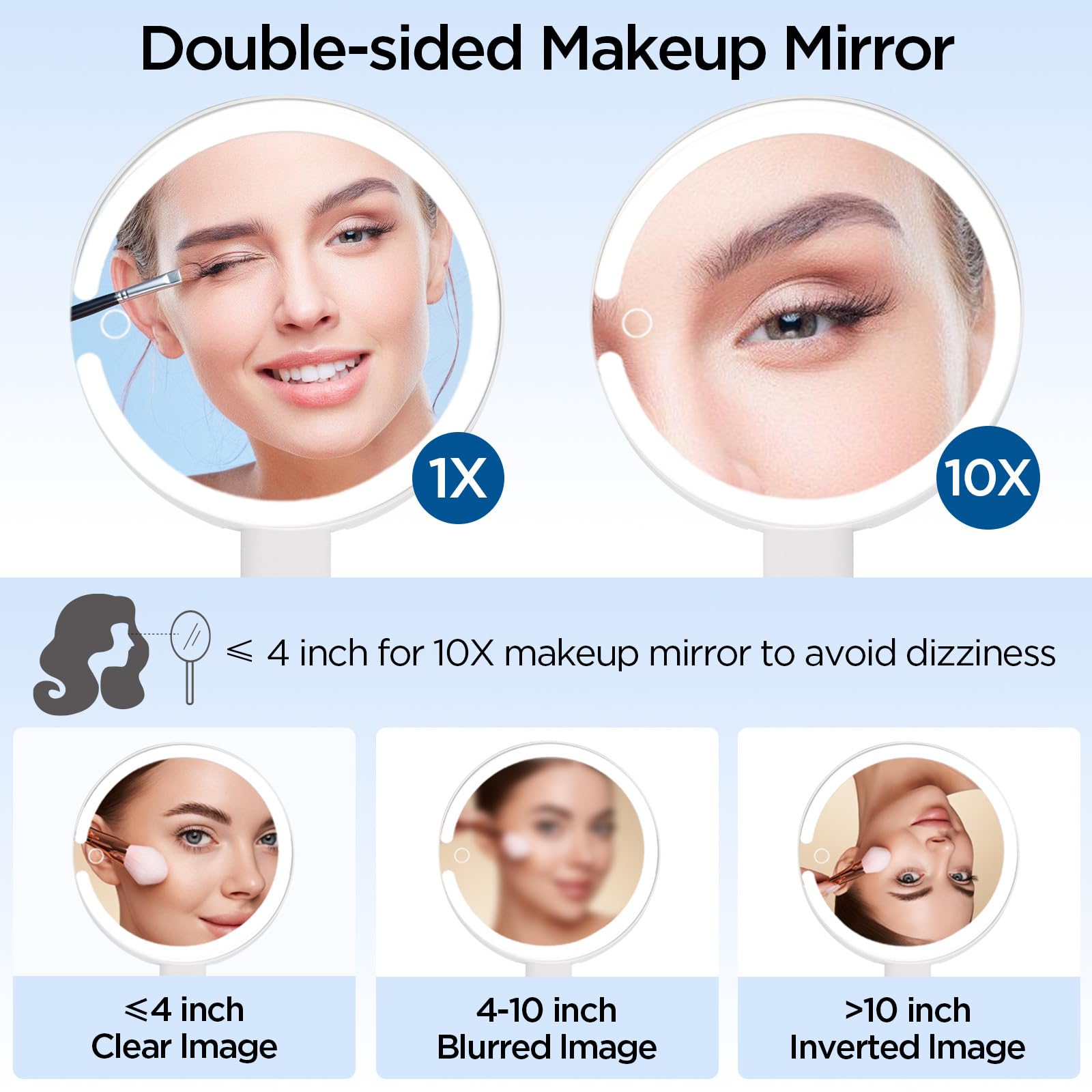 Magnifying Mirror with Light, Makeup Mirror with Lights and Adjustable Brightness, Hanging and Handheld Mirror with Handle, Trav