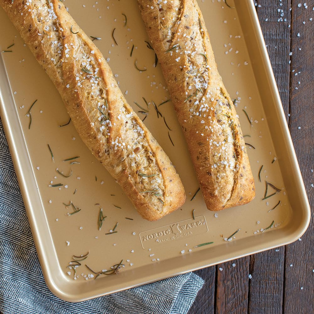 Nordic Ware Aluminum Nonstick, 15.125 X 10.625 44850 Naturals Non-Stick Jelly Roll Baking Sheet Rustproof Aluminium Tray, Gold