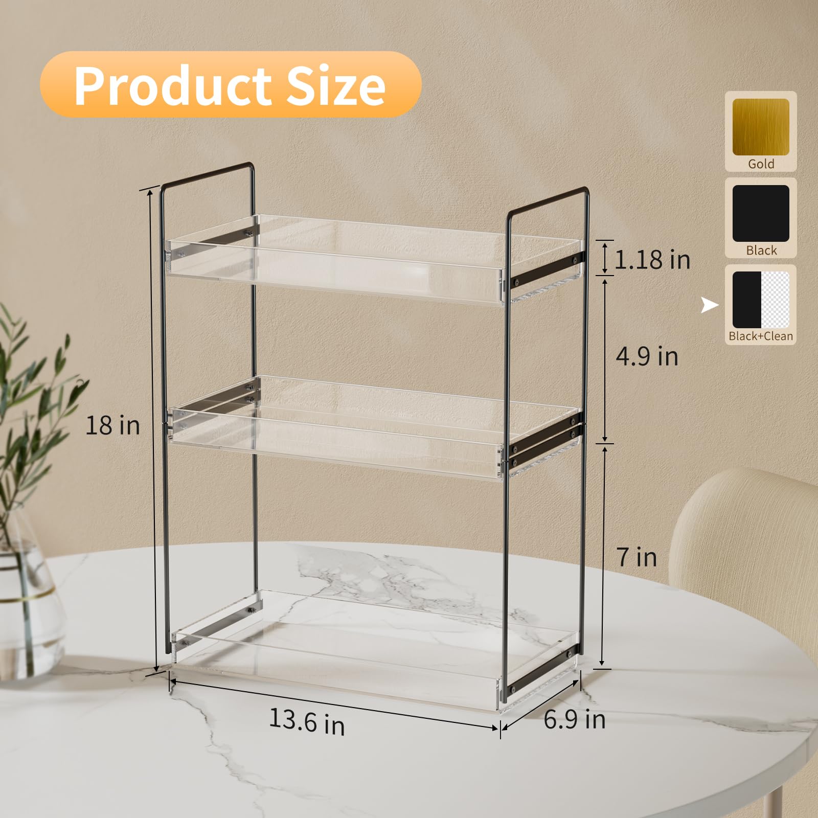 NPPLUS Bathroom Countertop Organizer  3 Tier Metal Vanity Counter Skincare Shelf  Matte Black Under Sink with Acrylic Tray  Home Storage Holder for Makeup Cosmetics Perfume Spice Black+Clear