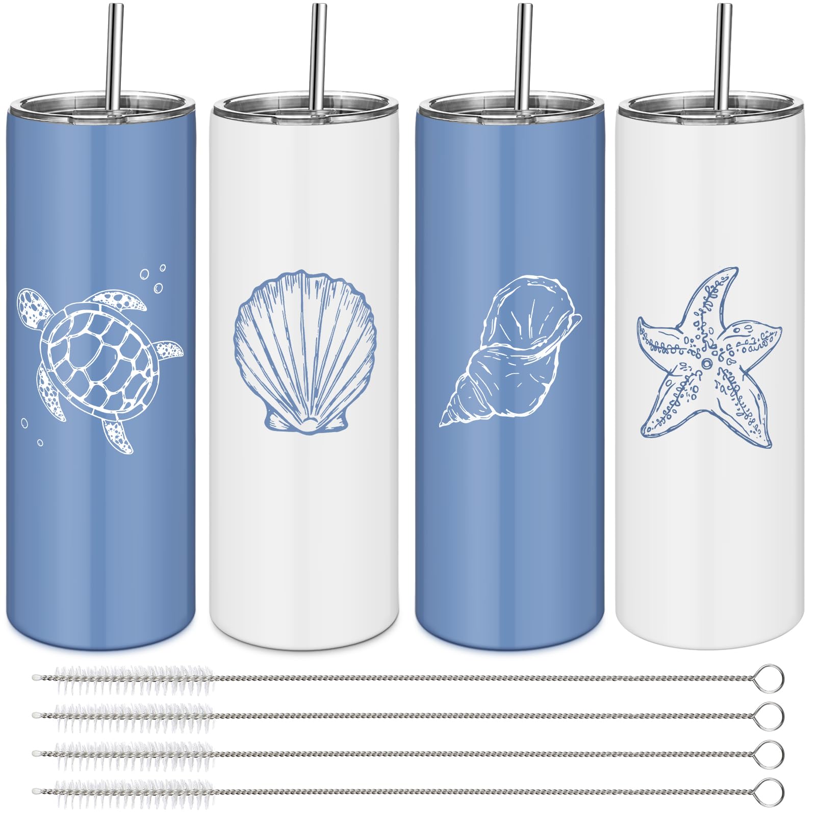 Patelai 4 Pack Ocean Beach Insulated Tumblers Seashell Stainless Steel Cup