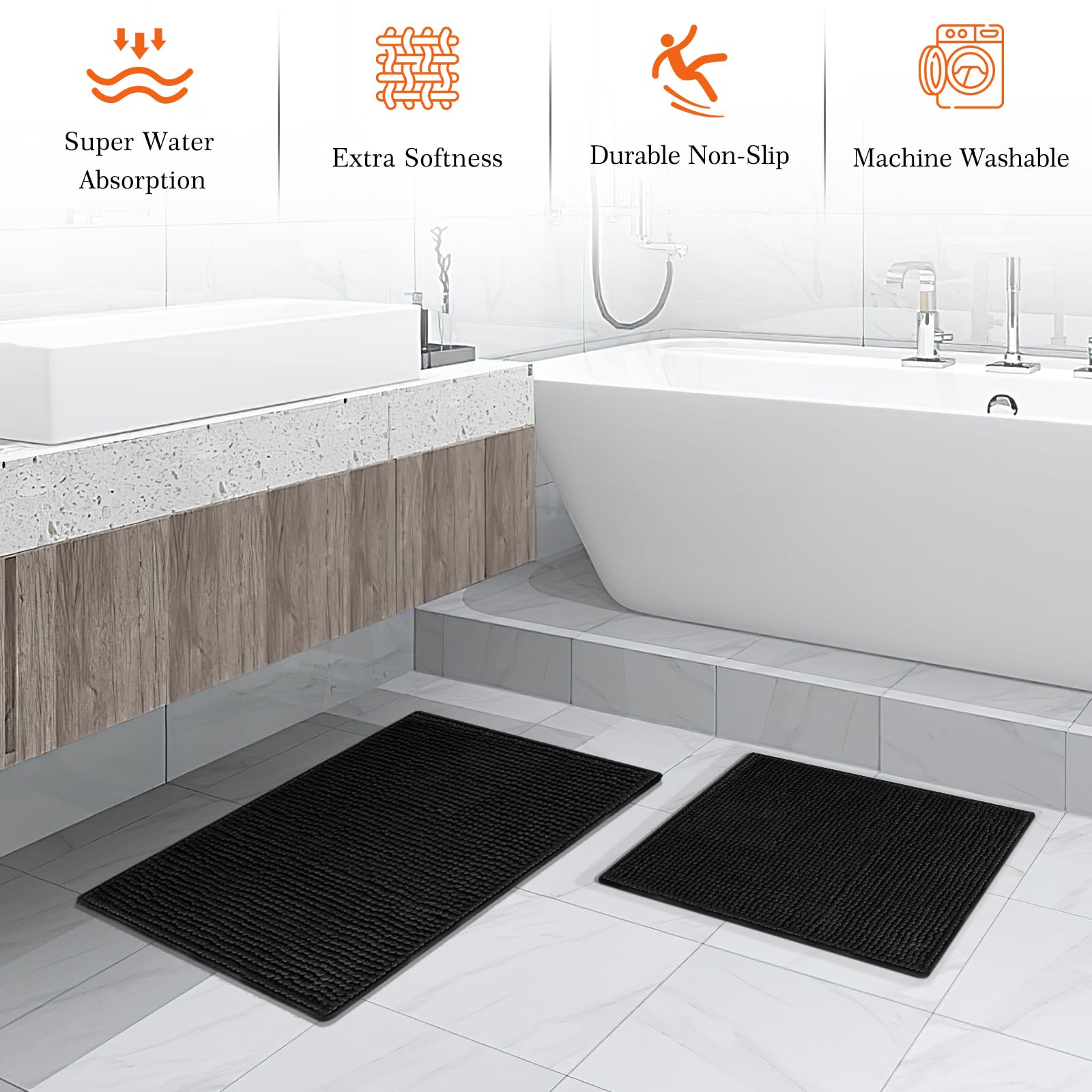 Alpiriral Black Bathroom Accessories Set, 22Pcs Bathroom Sets With Shower Curtain And Rugs, Bathroom Accessories Sets Complete W