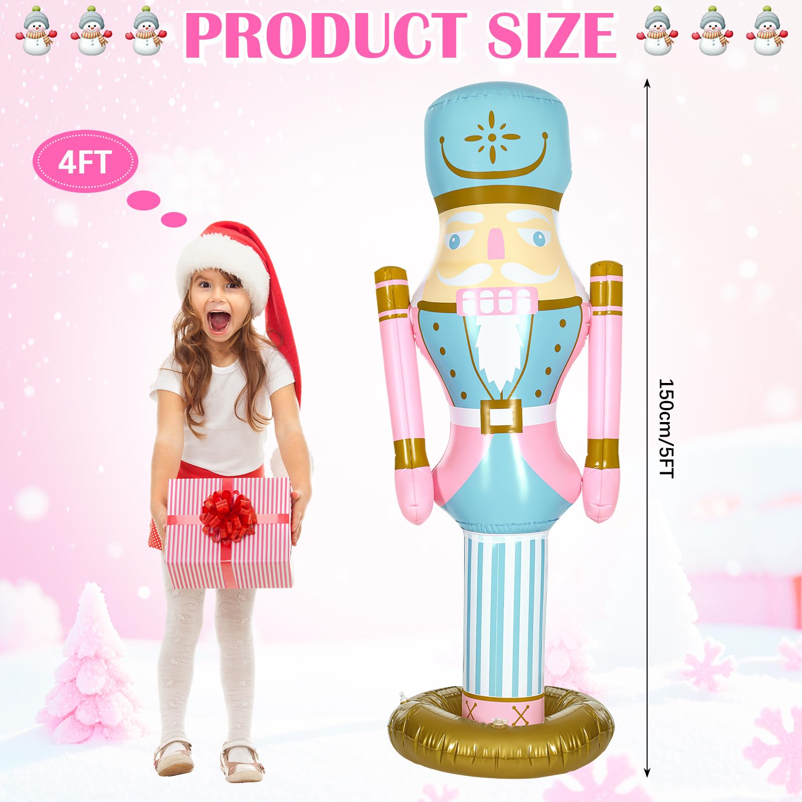 Leyndo 2pcs 5 ft Inflatable PVC Pastel Pink Nutcracker Figures Christmas Decor for Xmas Indoor Outdoor Lawn Weatherproof Decor(P