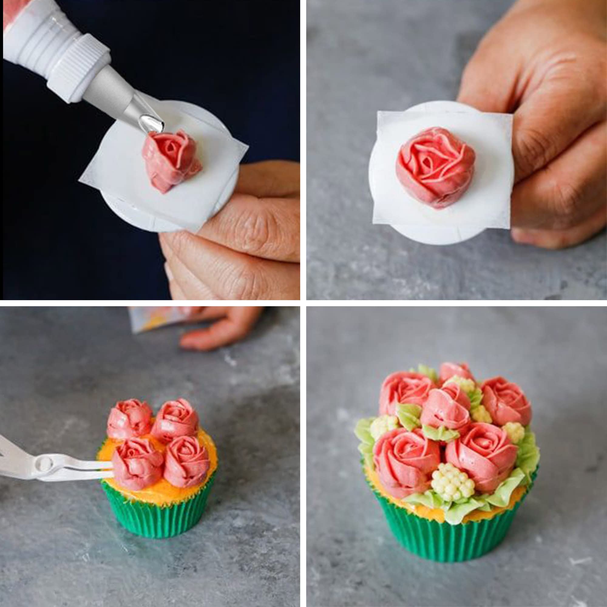 Dr.Pedi 5 Pieces Rose Flower Piping Tips Set Cake Decorating Tips Icing Piping Nozzles Set Cupcake Decorating Kit Cupcake Pastry