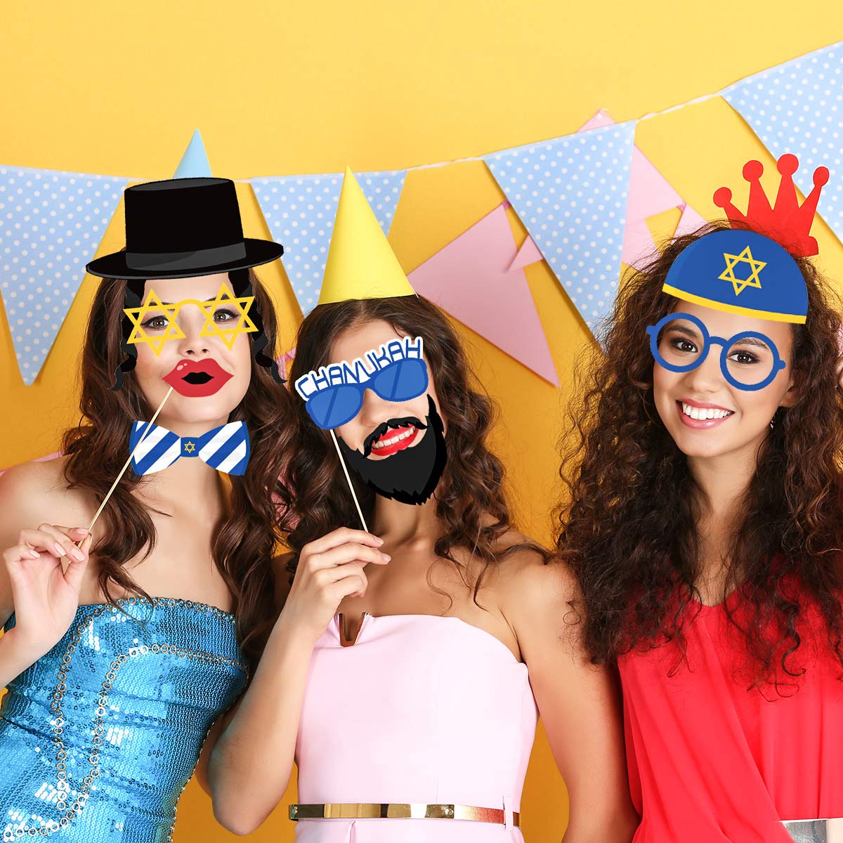 25Ct Hanukkah Party Photo Booth Props - Holiday Chanukah Party Decorations Supplies Favors Cosplay Props