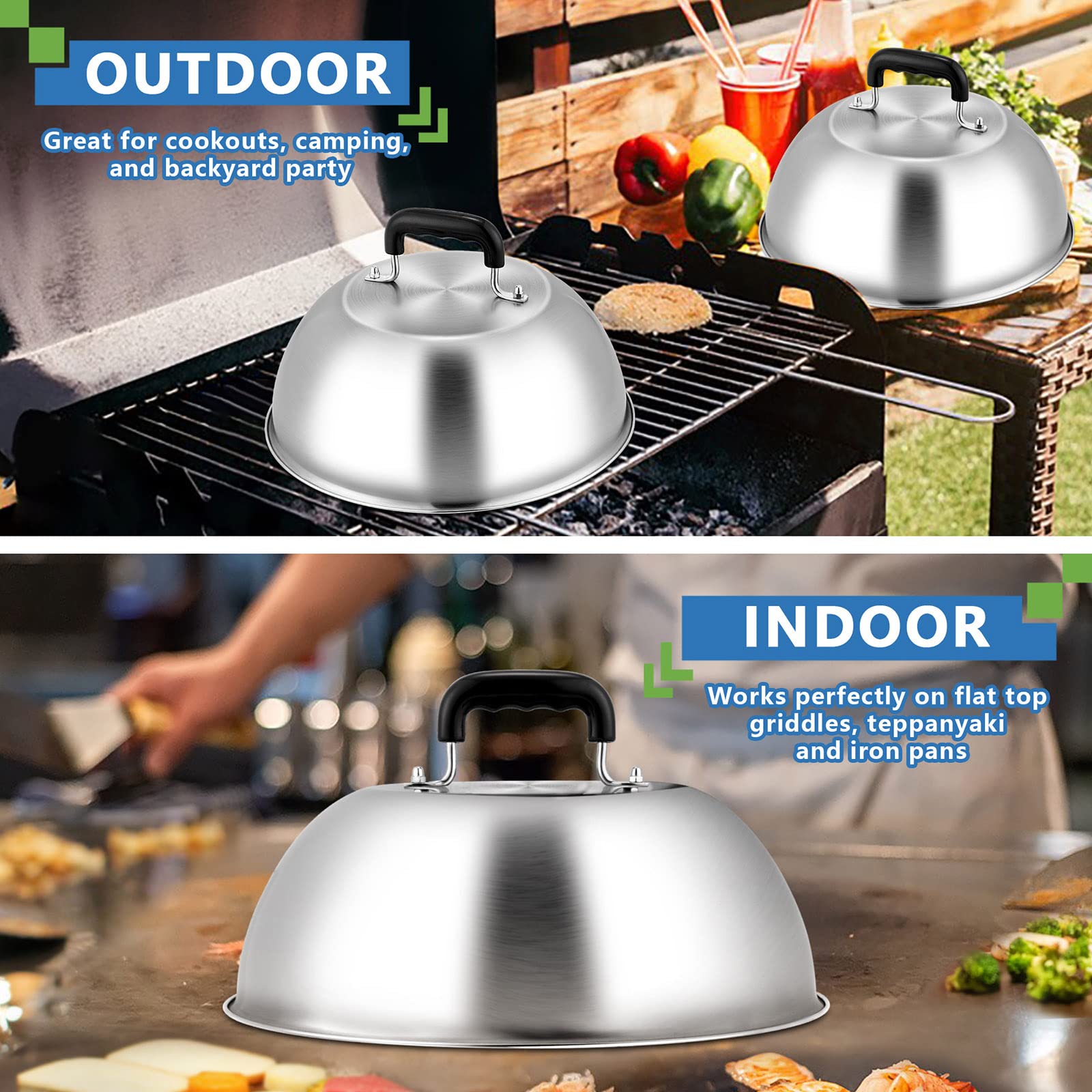Cheese Melting Dome Set Of 2(12 Inch), Joyfair Large Stainless Steel Basting Cover For Griddle, Flat Top Grill Tools For Outdoor