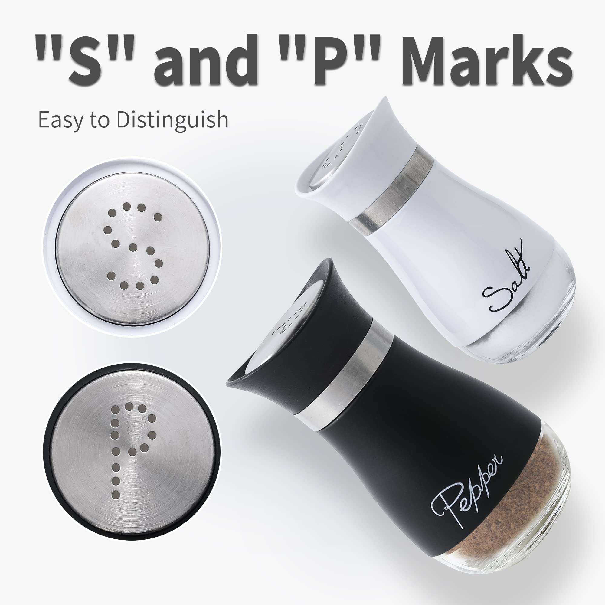 Lonffery Salt and Pepper Shakers Set - Salt Containers for Gifts, Kitchen Decor, Home, RV, Camp, BBQ, 4 oz Farmhouse Spice Dispe
