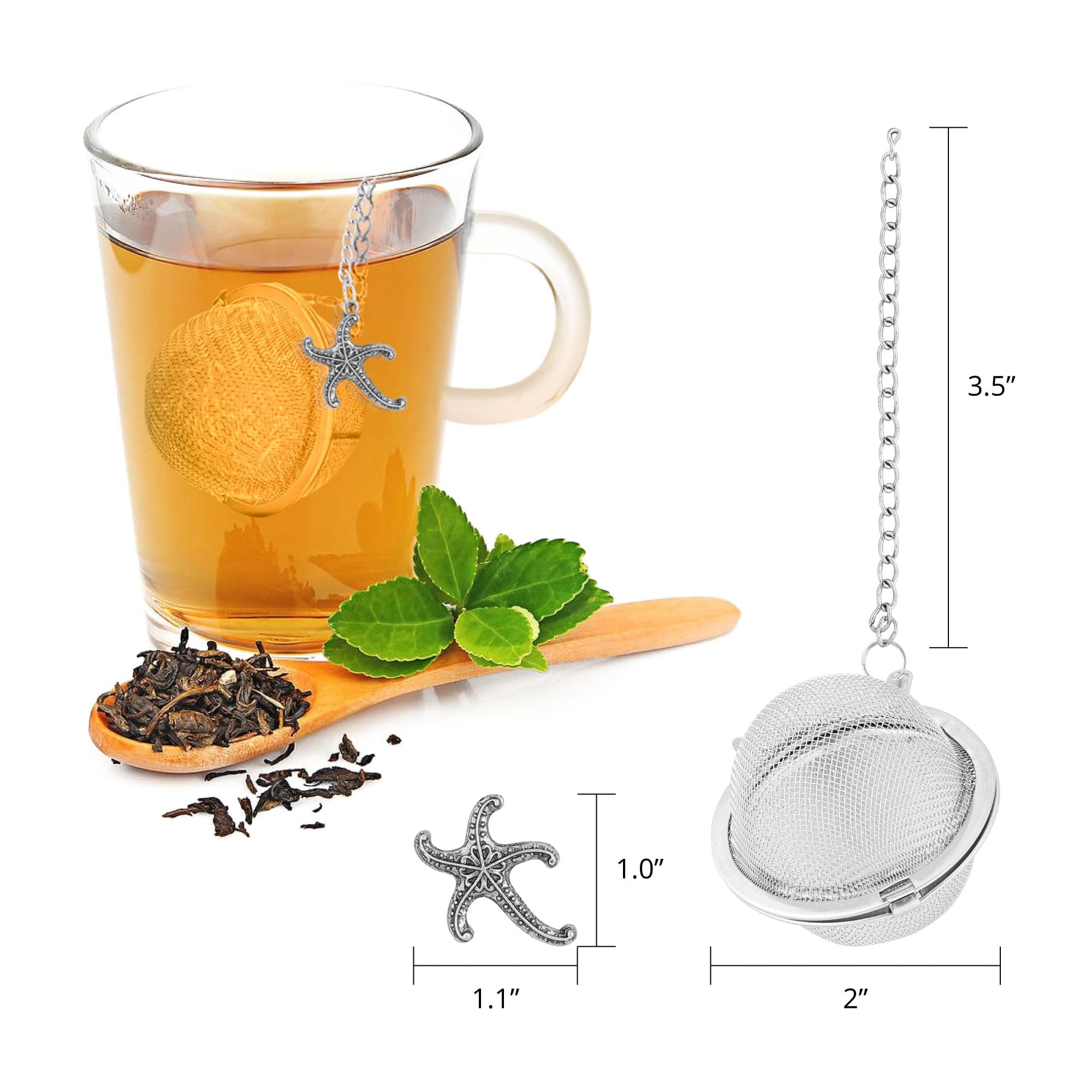Upware 18/8 Stainless Steel 2 Inch Mesh Tea Ball Infuser Tea Interval Diffuser Infuser With Zinc Alloy Starfish Charm