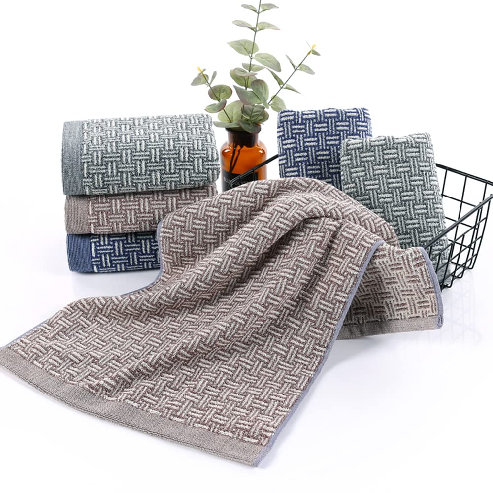 Pidada Hand Towels Set of 2 100% Cotton Checkered Pattern Absorbent Soft Decorative Towel for Bathroom 13.4 x 29.1 Inch (Brown)