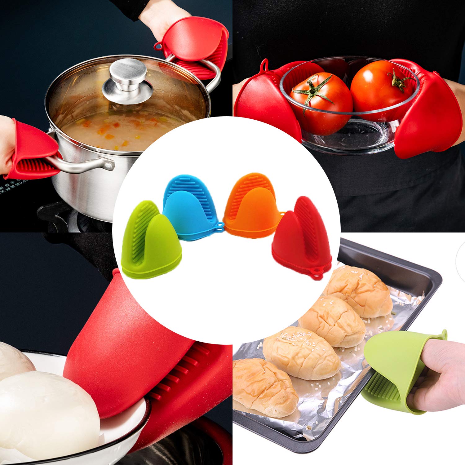Nepak 4 Pairs Silicone Cooking Pinch Grips Oven Mitts Potholder For Kitchen Cooking & Baking