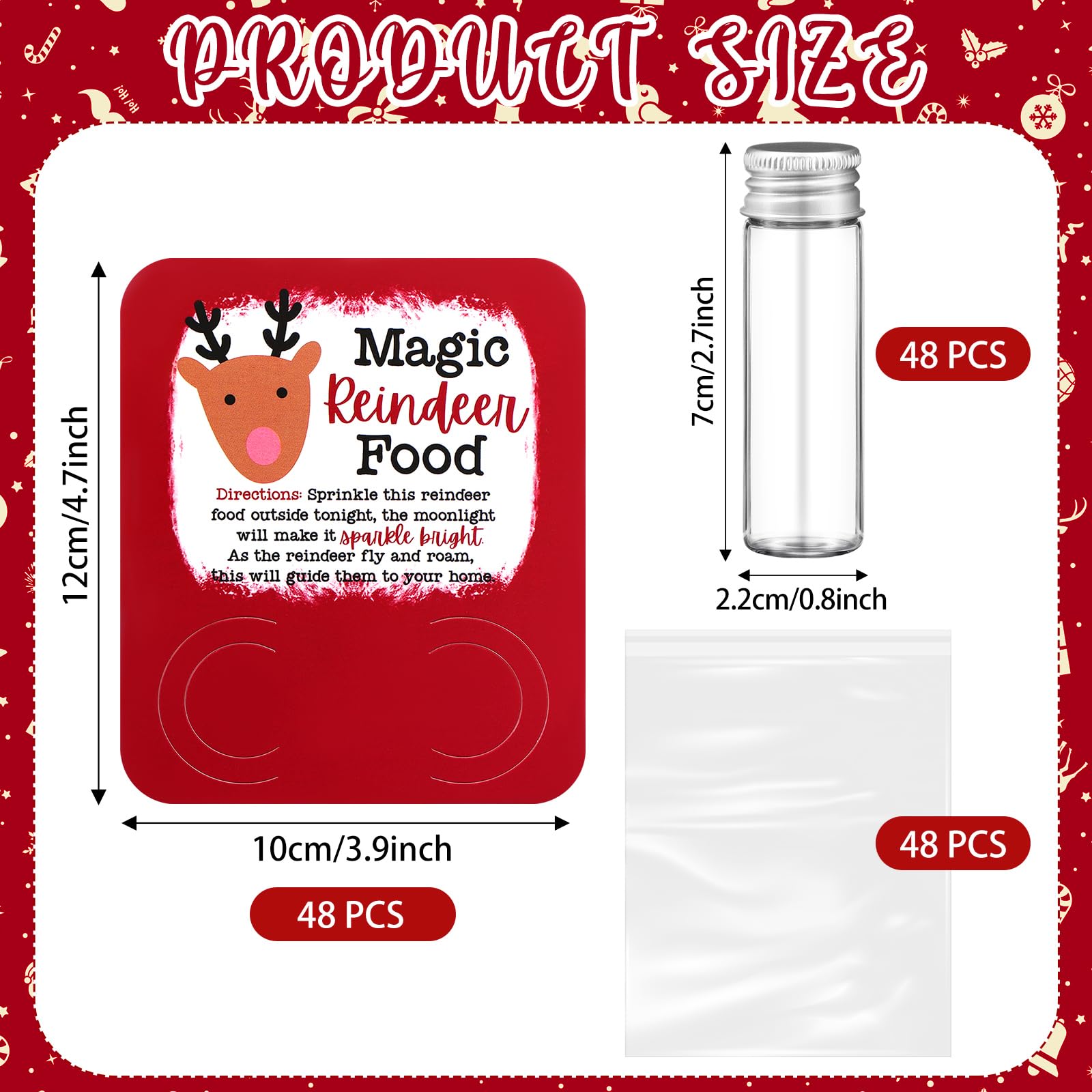 Kigeli Christmas Reindeer Food Glass Jar Filled Glitter Attached Paper Card Holiday Reindeer Food Kit Christmas Eve Present Gift