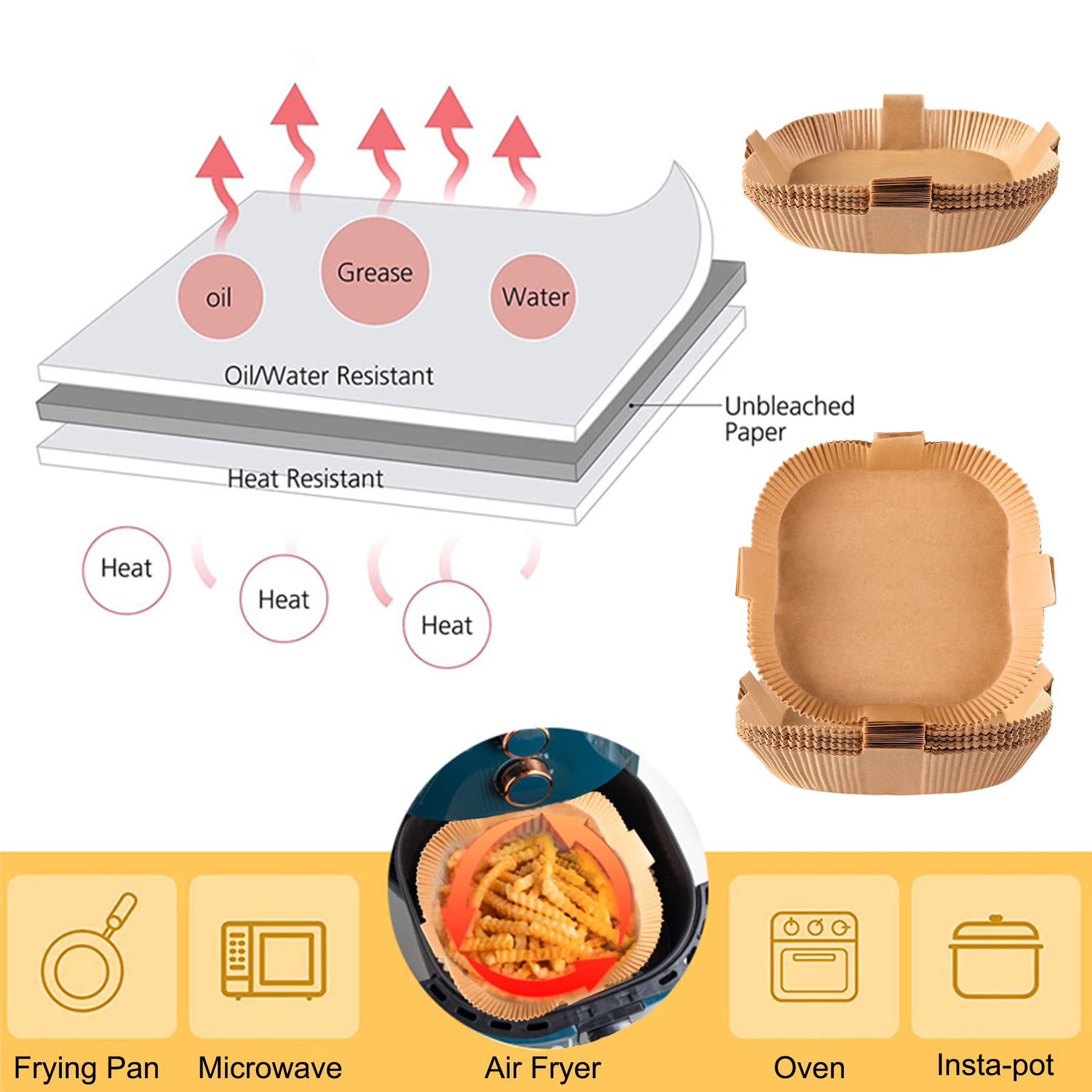 Air Fryer Disposable Paper Liner  Square Parchment Insert Non-Stick  Baking Food Grade Sheet for Aifryer Basket  Oven  Pan  Oil-proof  Water-proof  Papel Para Freidora De Aire(50PCS 7.9 Inch Natural)