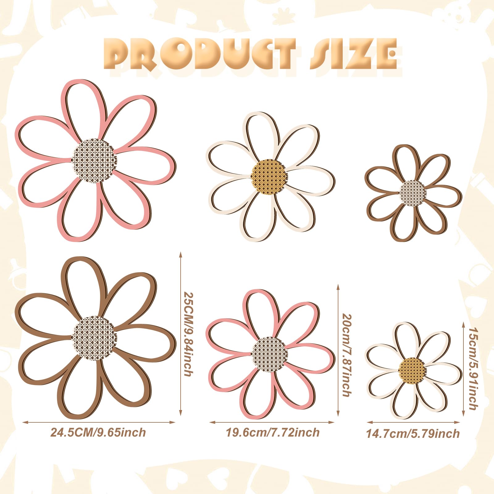 Thyle 6 Pcs Daisy Wall Decor Wooden Daisy Wall Art Flowers Signs Hanging Plaque for Home Nursery Bedroom Farmhouse Bathroom Deco