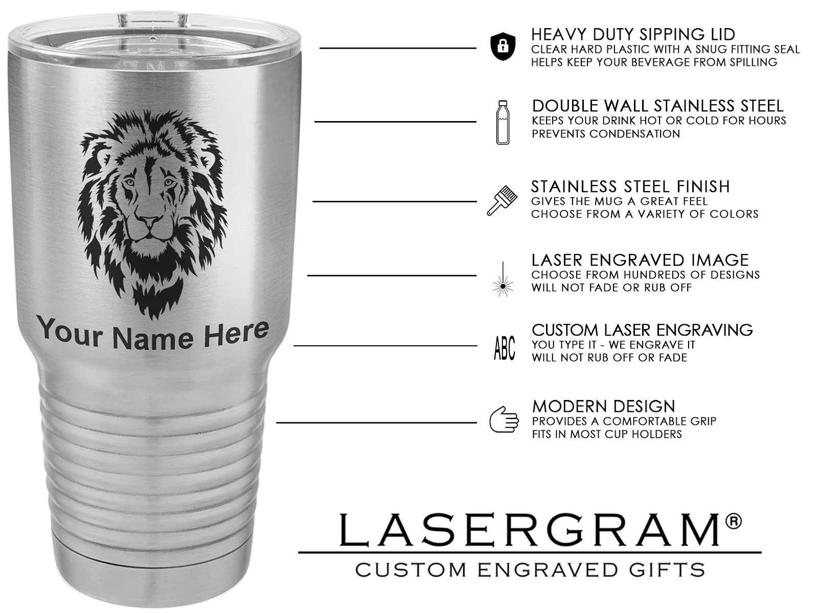 Lasergram 30Oz Vacuum Insulated Tumbler Mug, Dragon, Personalized Engraving Included (Stainless Steel)