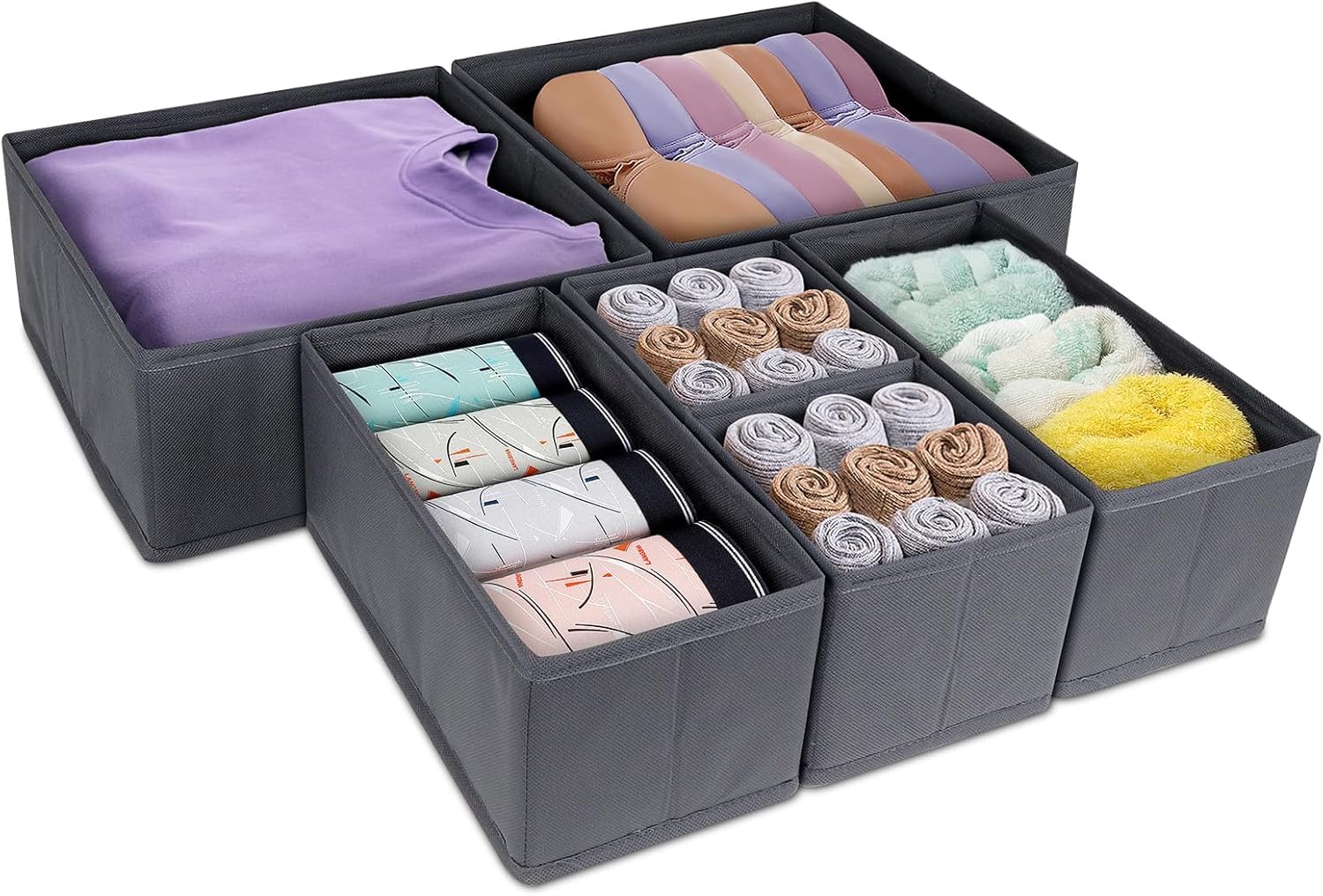 Abtrix With Ab 6 Pack Drawer Organiser, 3 Sizes Foldable Wardrobe Storage Boxes For Clothes, Underwear, Socks, Ties, Scarves, De