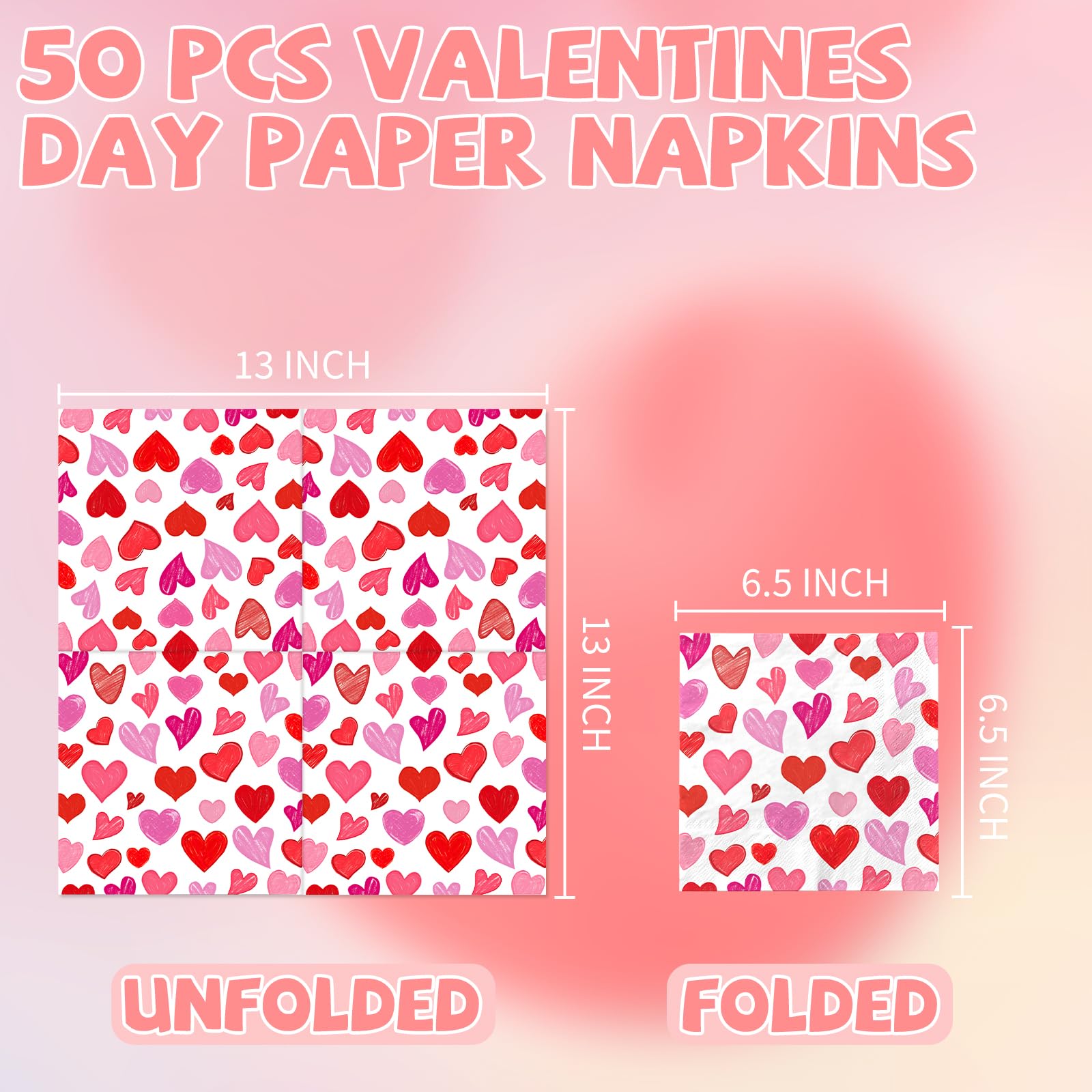 Yquqwn 50 Pcs Valentines Day Paper Napkins Disposable Heart Love Dinner Paper Napkins Red And Pink Napkins For Valentines Day We