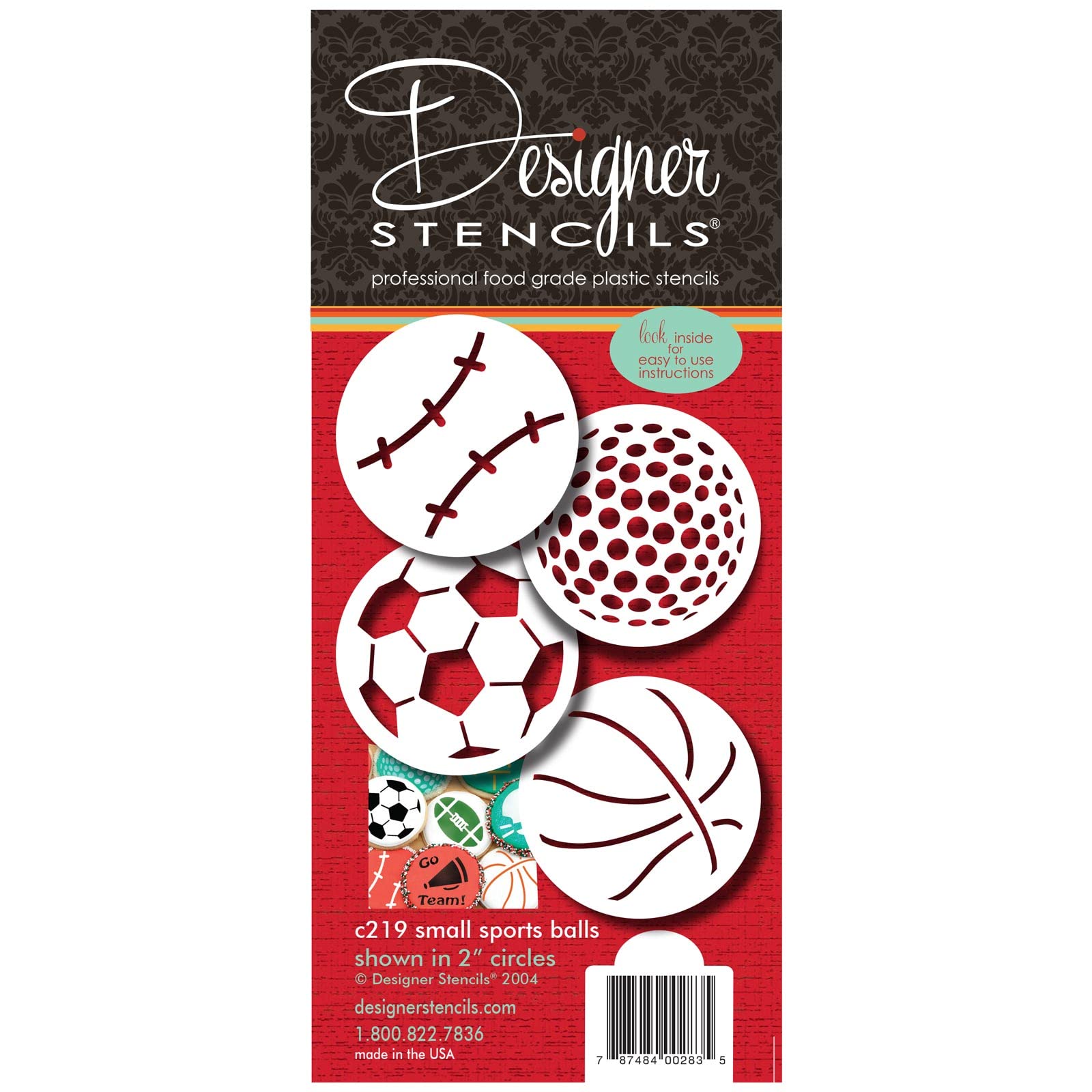 Designer Stencils Small Sports Ball Cupcake And Cookie Stencils (Basketball - Golf - Soccer - Baseball), Beige/Semi-Transparent