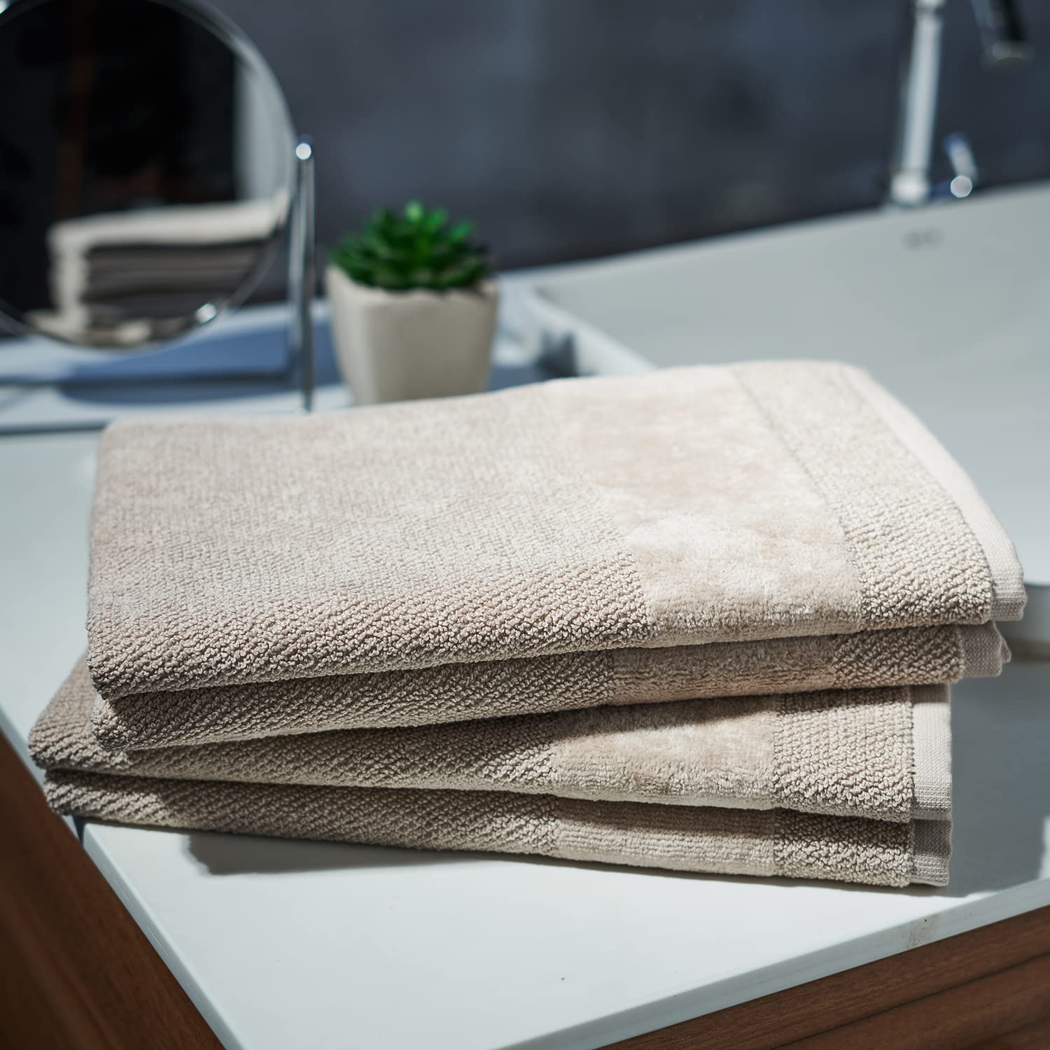 Pure Home + Living Set Of 4 Cotton Hand Towels (Beige)