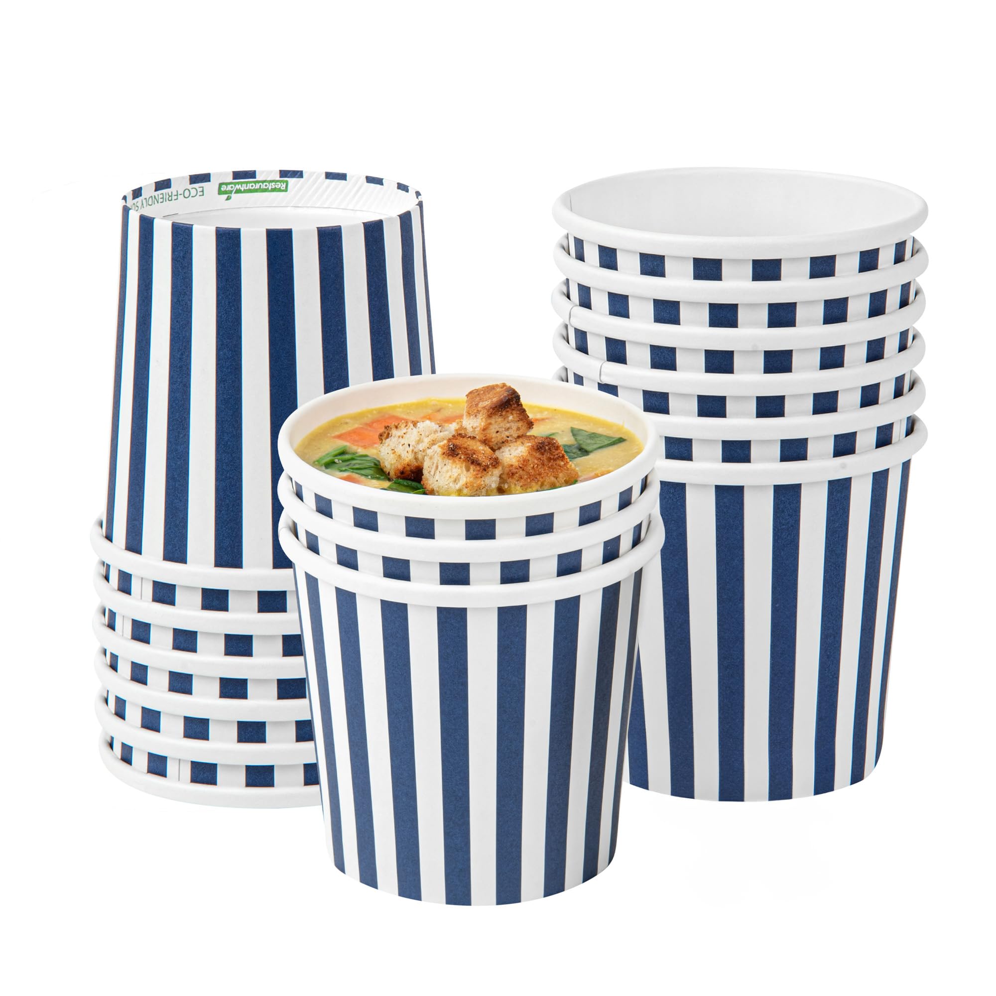 Restaurantware Bio Tek 12 Ounce Soup Containers, 25 Durable Soup Bowls - Disposable, Sustainable, Blue And White Paper Soup Cups