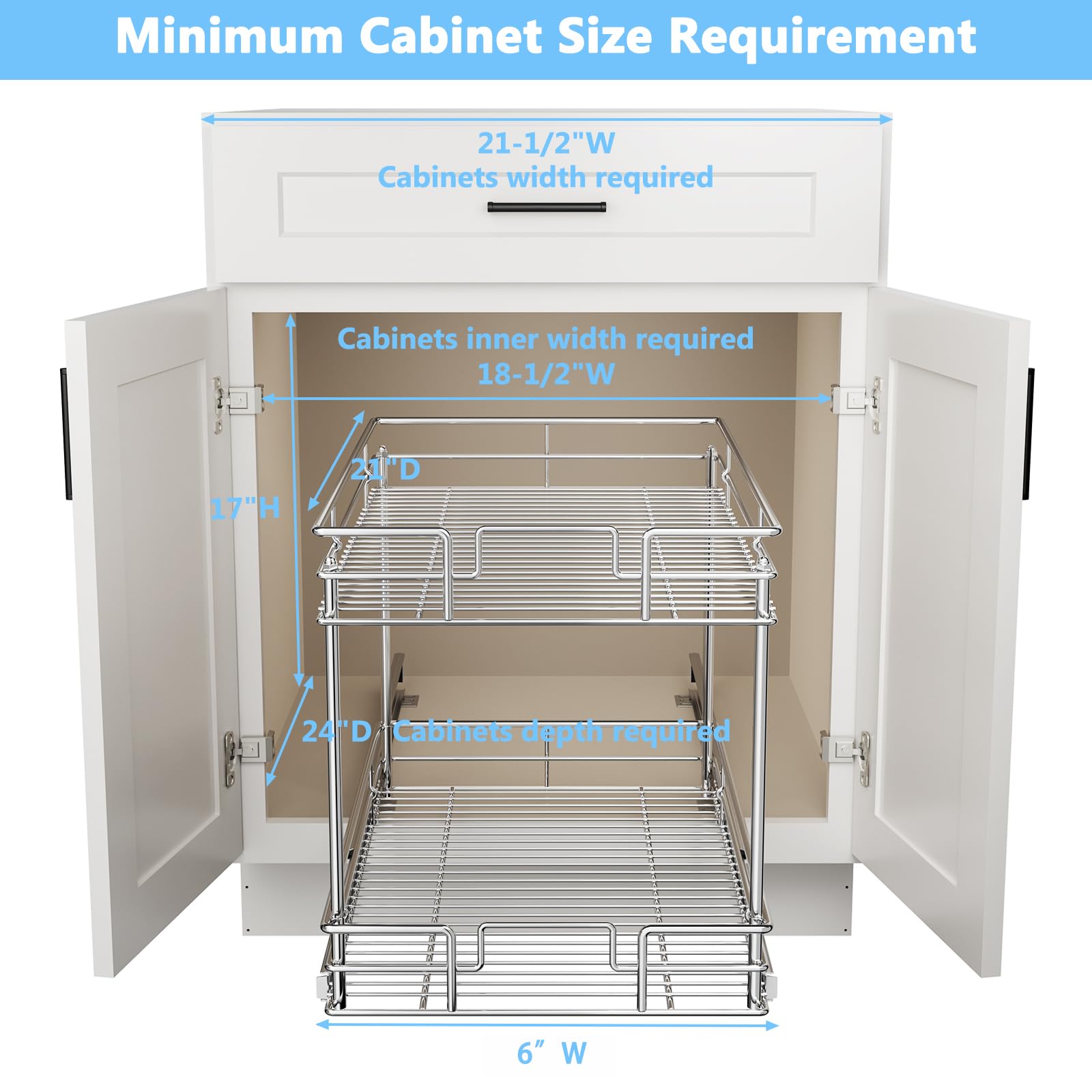 Roomtec New Version Pull Out Cabinet Organizer For Base Cabinet (17'' W X 21'' D), Kitchen Cabinet Organizer And Storage 2-Tier