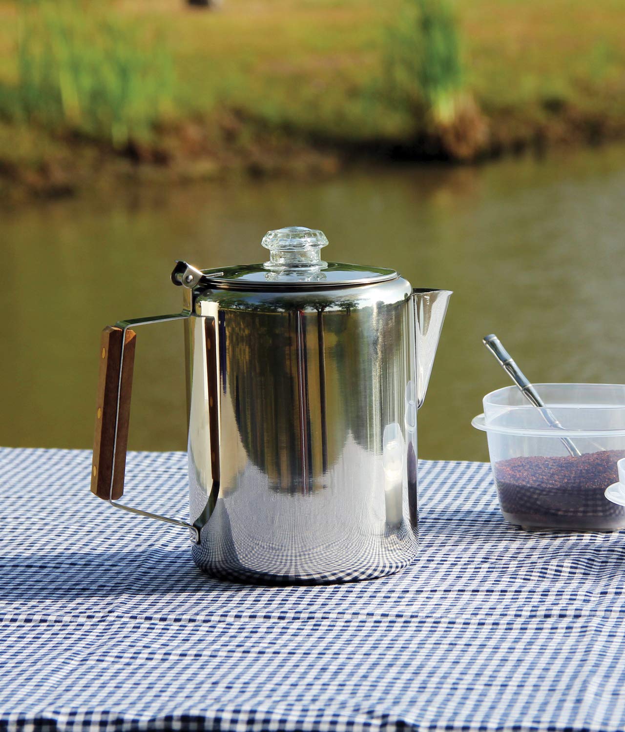 Texsport 9-Cup Stainless Steel Percolator Coffee Maker - Silver, Model 13215 for Outdoor Camping