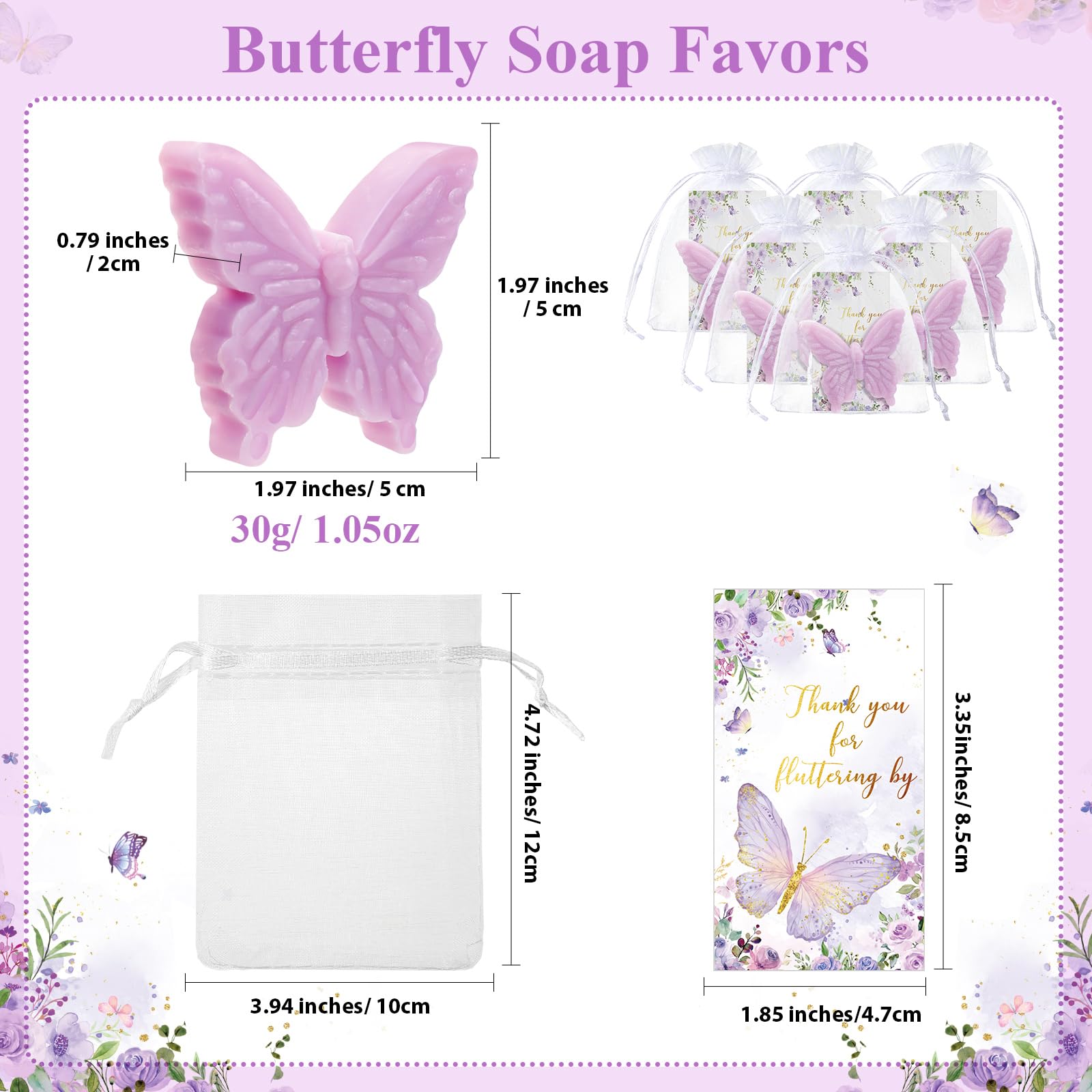 Dunzy 30 Set Butterfly Theme Baby Shower Favors For Guests Butterfly Soap Favors With Thanks You Cards Gift Bags Gender Reveal B