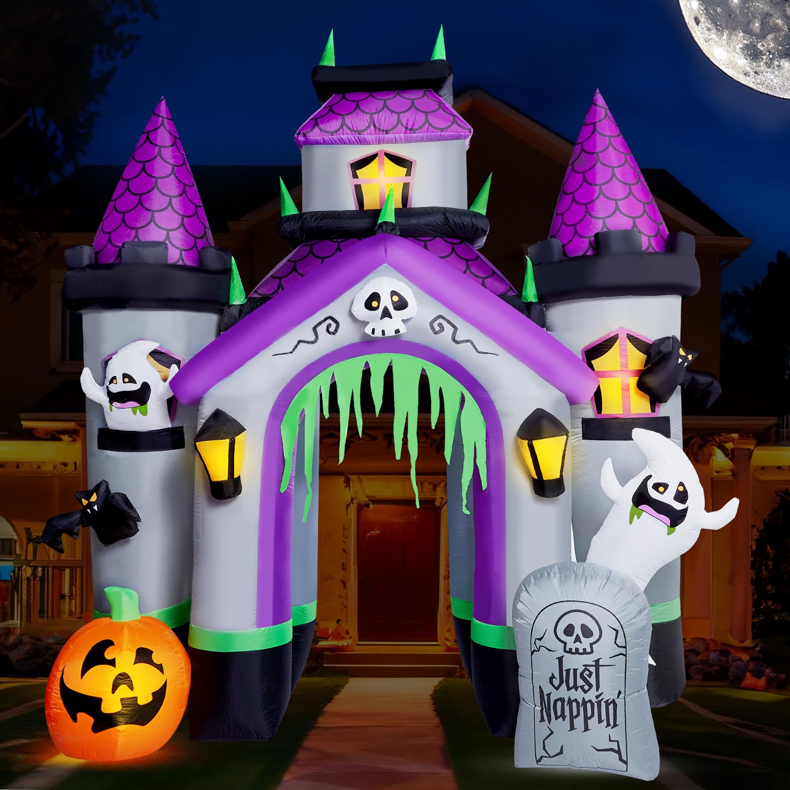 ZPISF Halloween Inflatables 12 FT Haunted House Castle Archway Outdoor Decorations, Large Halloween Arch Blow Up Yard Decoration