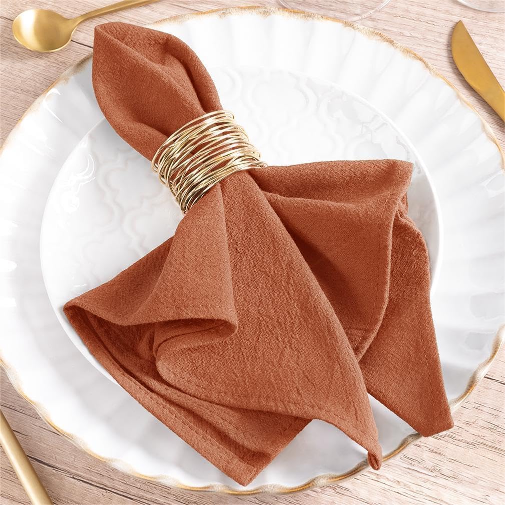 Mlmw Terracotta Linen Cloth Napkins Set Of 8 Vintage Cotton Dinner Napkins Cloth Bulk Washable 16''  16'' For Wedding Party Baby