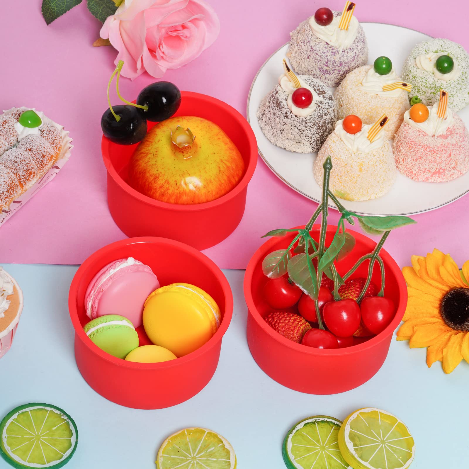 Mifengda 12Pcs Silicone Cake Mold Baking Round Cake Molds 4 Inch Non-Stick Baking Pan Kitchen Silicone Cake Molds For Baking(Red