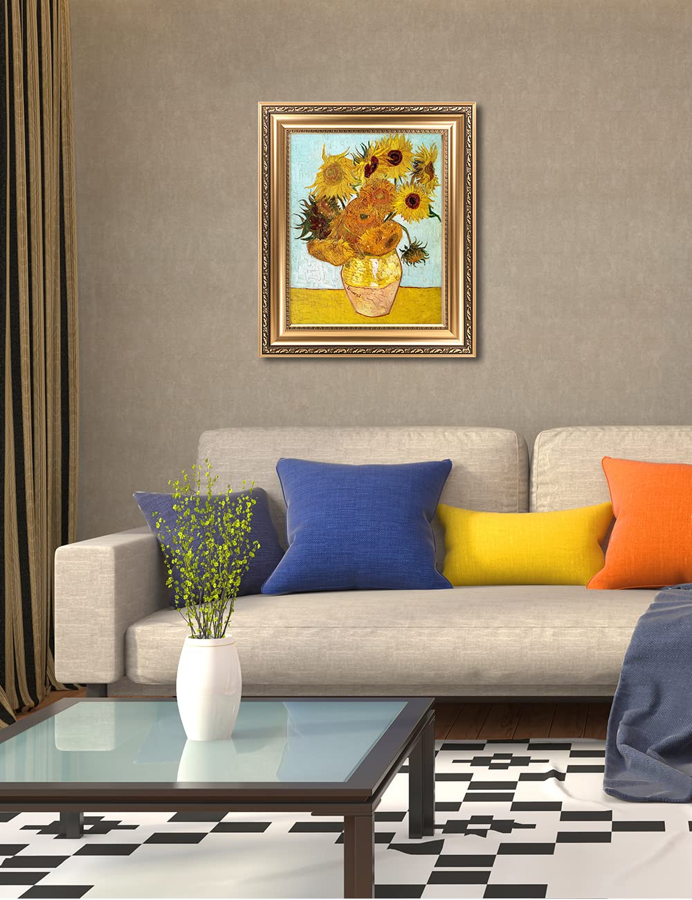Decorarts - Twelve Sunflowers, Vincent Van Gogh Art Reproduction. Giclee Prints Match With Golden Framed For Wall Decor. Picture