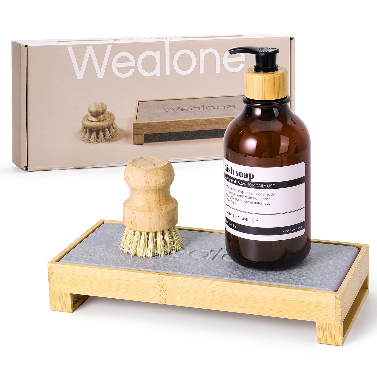 Wealone 3-In-1 Sink Caddy Instant Dry Sink Organizer, Fast Drying Diatomaceous Earth Stone, Kitchen Sponge Holder, Water Absorbi