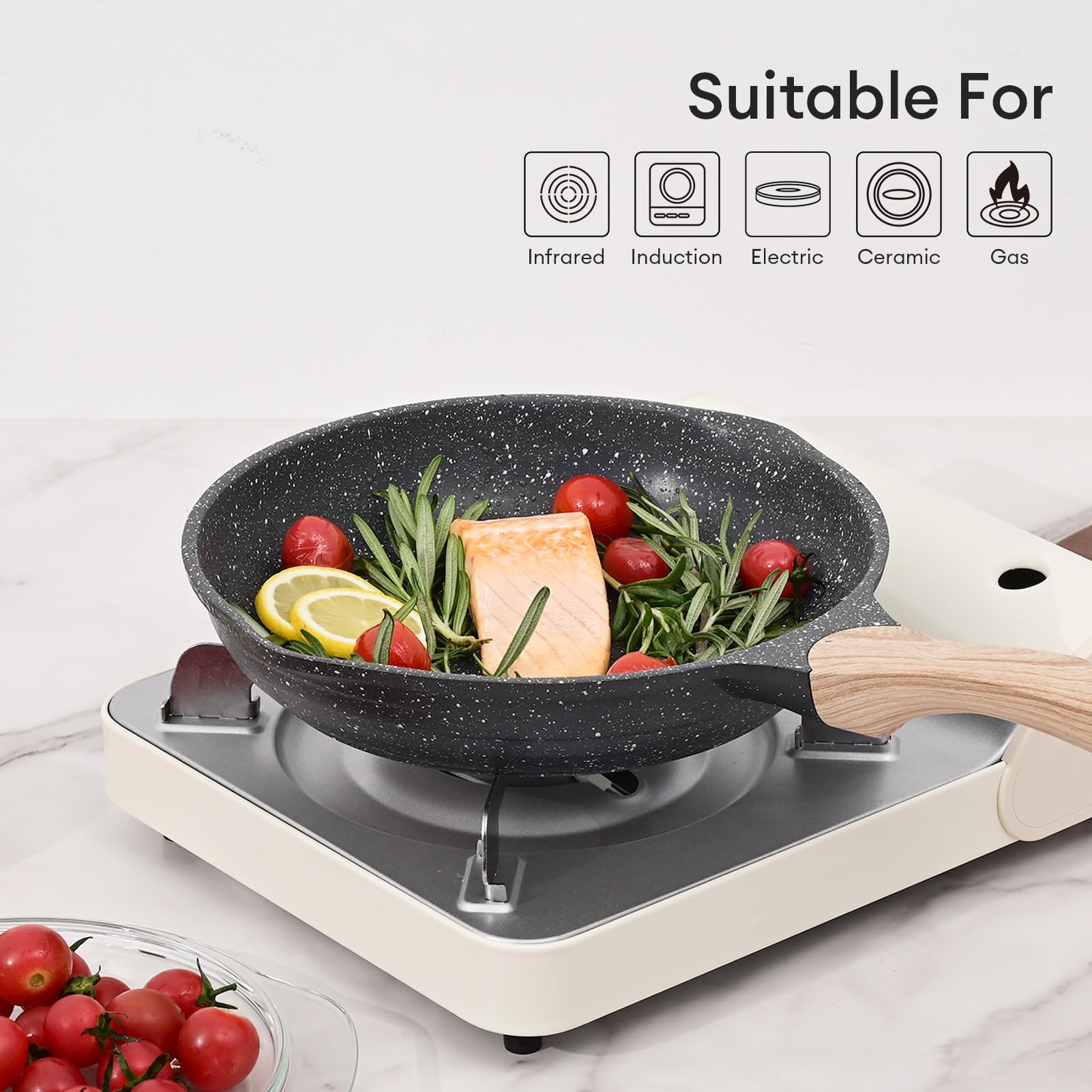 Jeetee Nonstick Pan, Nonstick Stone Frying Pan, Nonstick Omelette Skillet With Soft Touch Handle, 3-Piece Cookware Set Induction