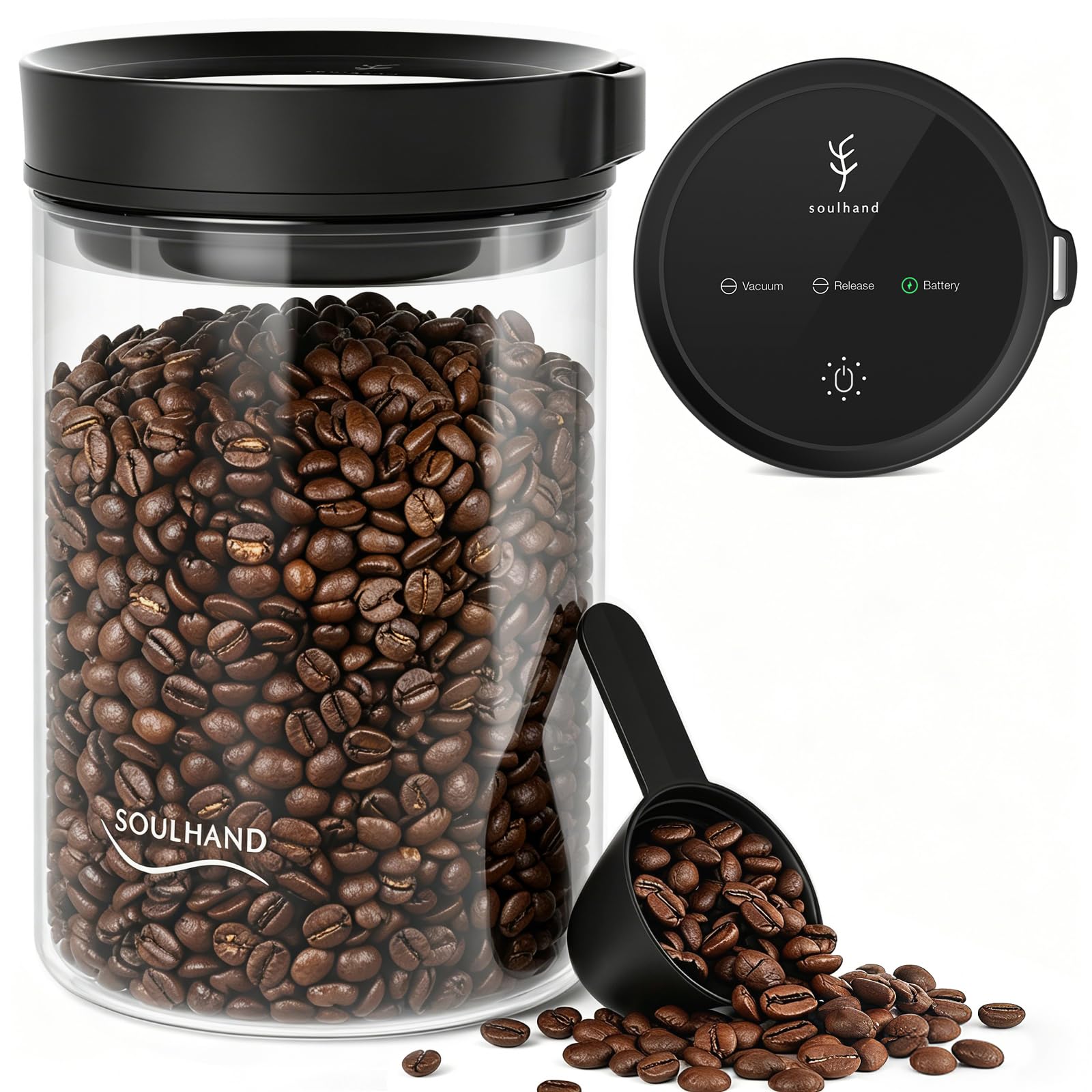Vacuum Coffee Canister,1.6L Electric Airtight Glass Coffee Container