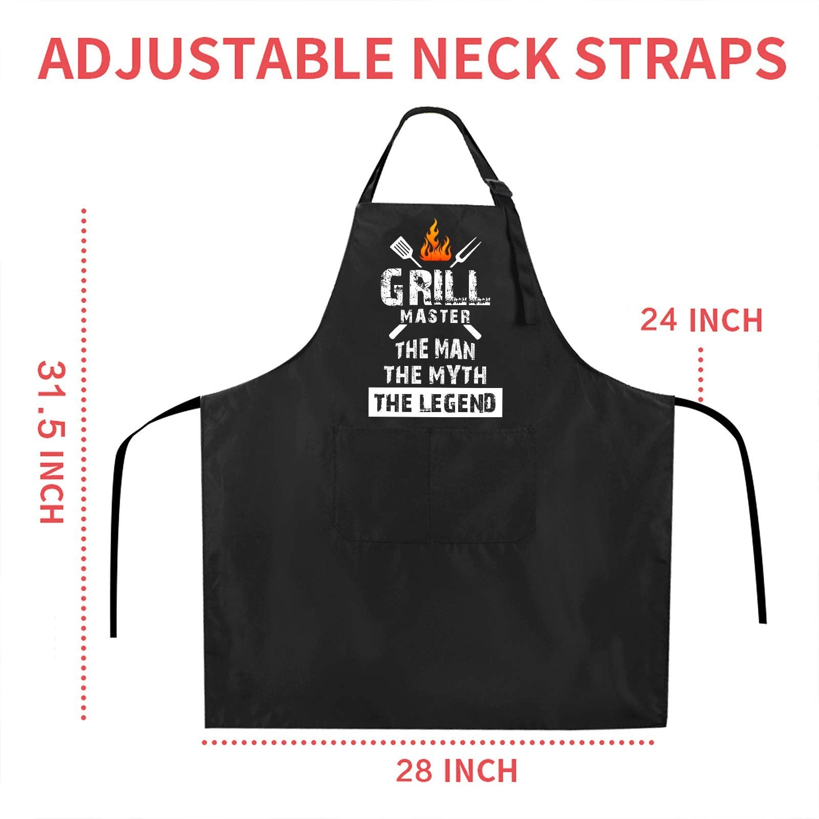 Rosoz Funny Bbq Black Chef Aprons For Men, Grill Master, Adjustable Kitchen Cooking Aprons With Pocket Waterproof Oil Proof Fath