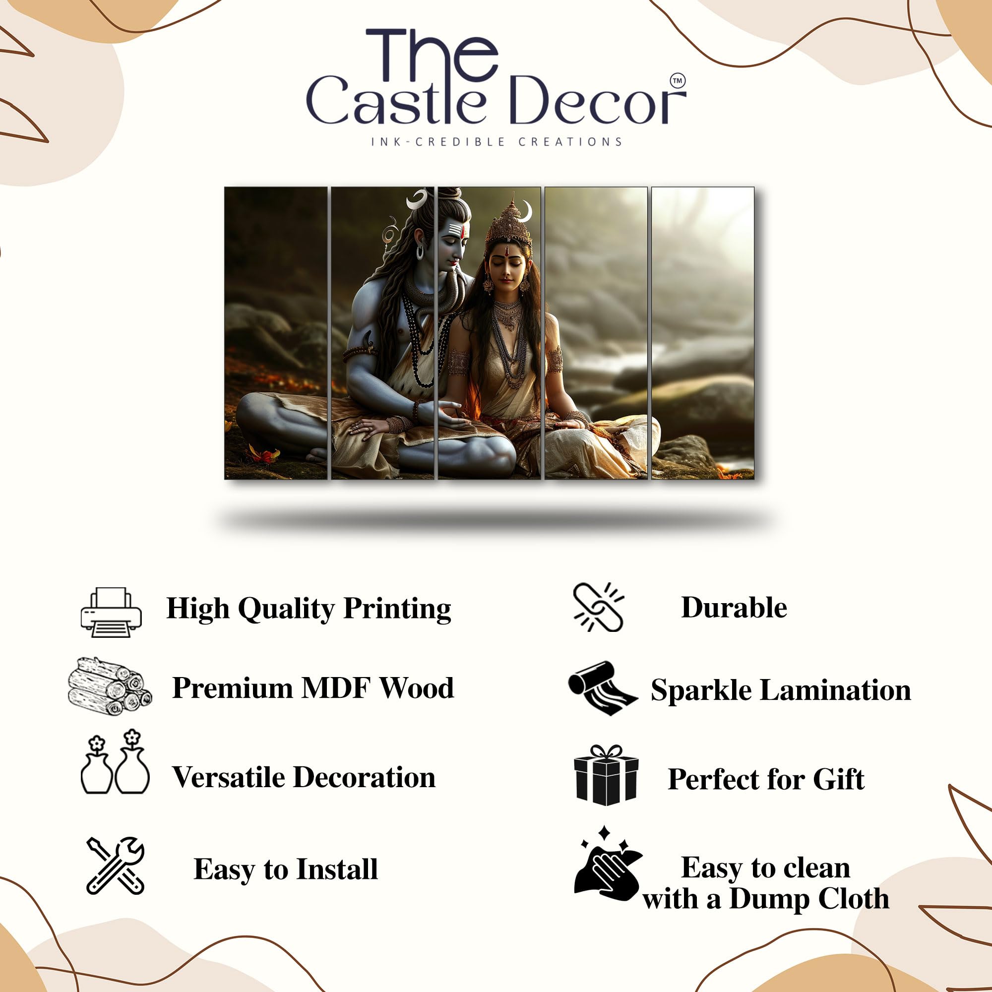 The Castle Decor Shiv Parvati Painting With Frame Big Size 36X60 Wall Art For Living Room,Bedroom,Drawing Room,Hotels-Wooden Fra